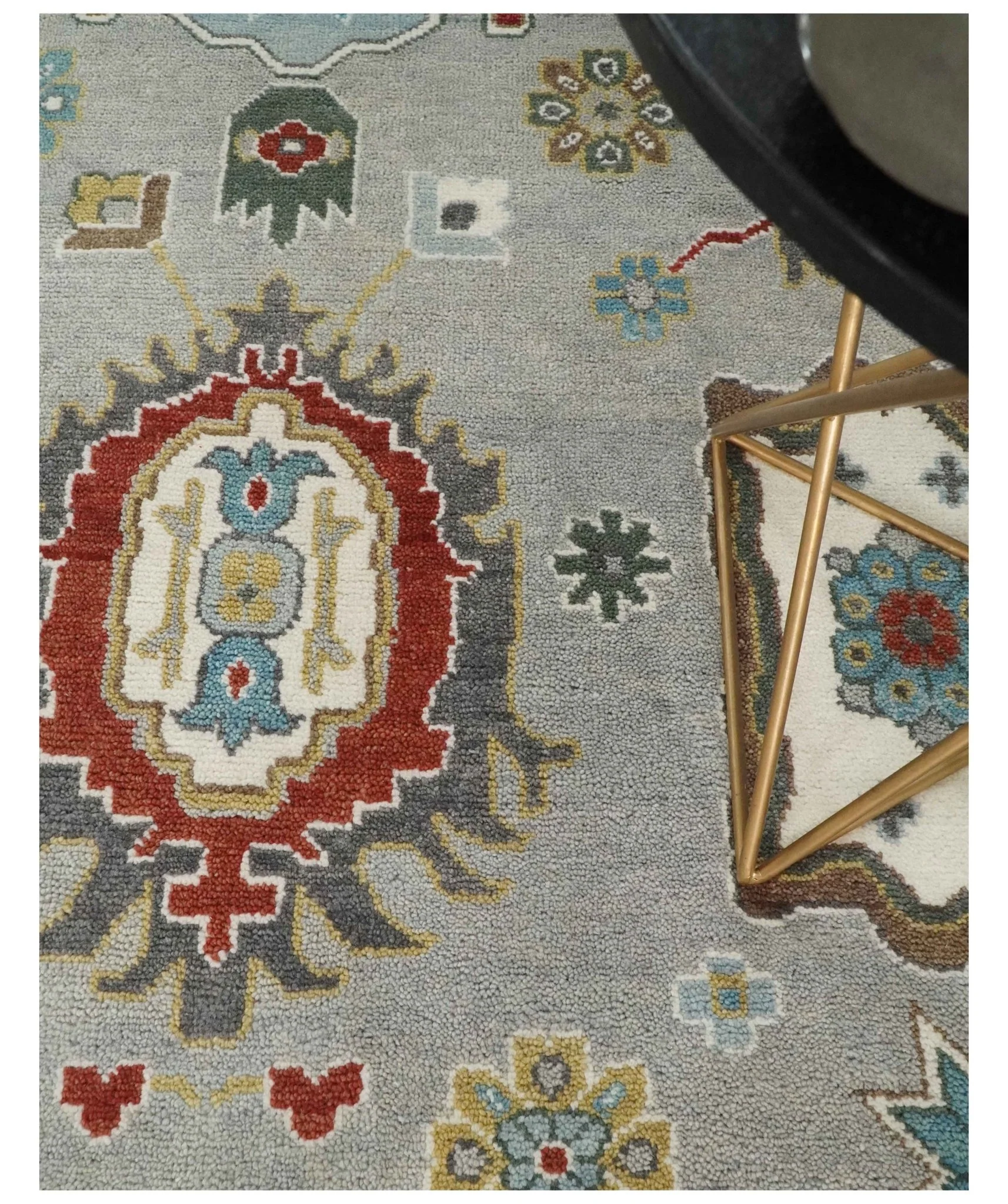 10x14 All Wool Traditional Silver and Blue Vibrant Colorful Hand knotted Oushak Area Rug - Image 3