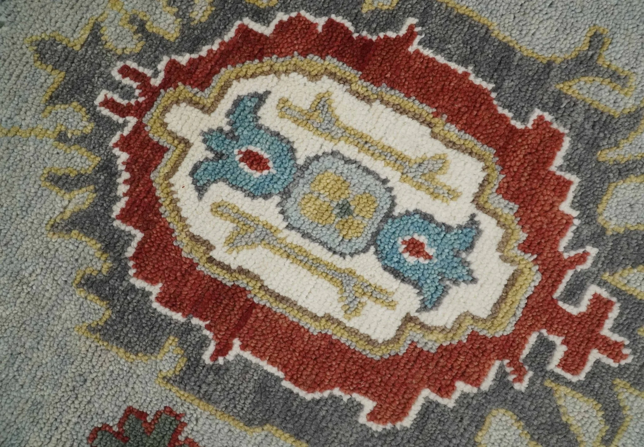 10x14 All Wool Traditional Silver and Blue Vibrant Colorful Hand knotted Oushak Area Rug - Image 4