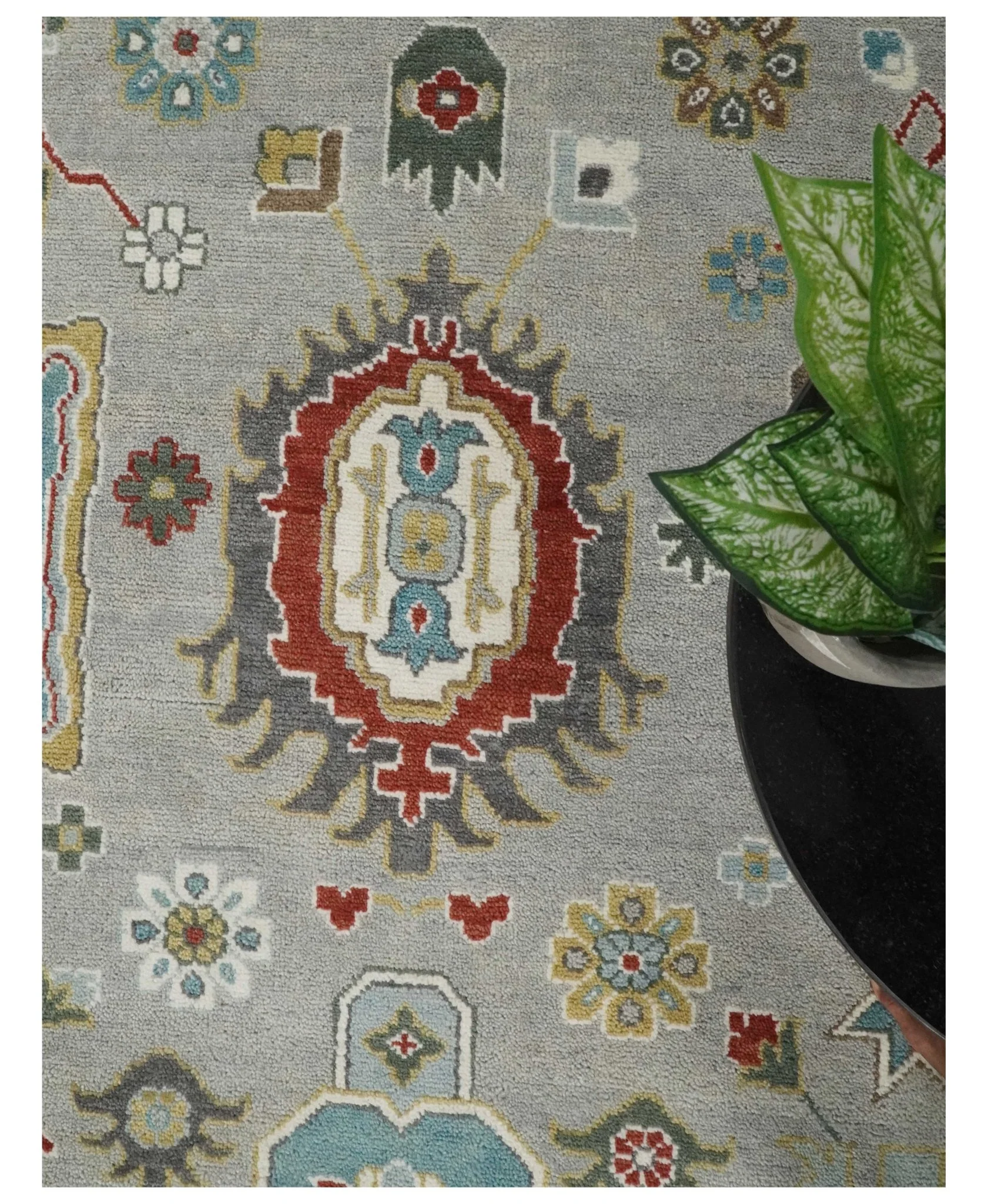 10x14 All Wool Traditional Silver and Blue Vibrant Colorful Hand knotted Oushak Area Rug - Image 5