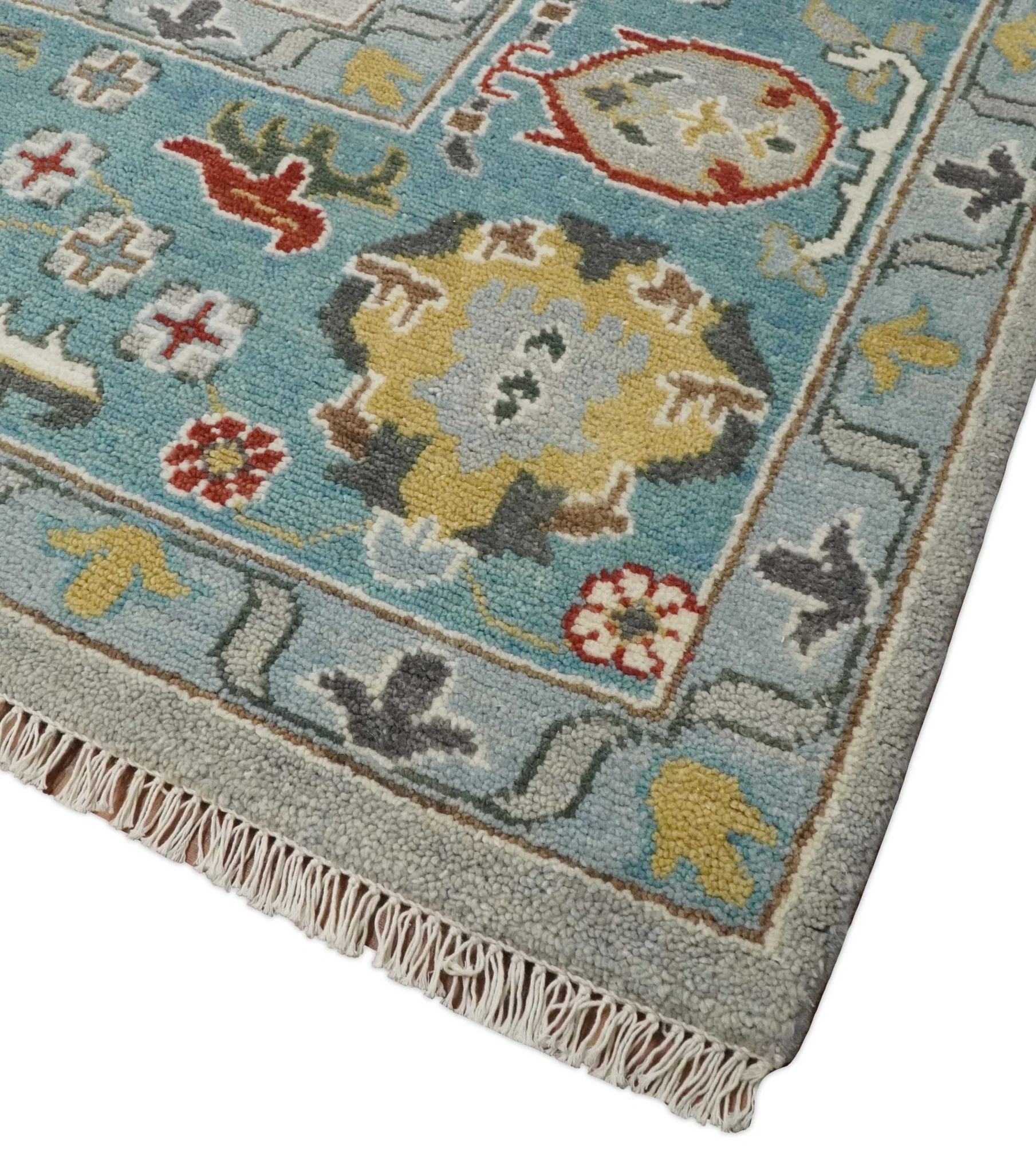 10x14 All Wool Traditional Silver and Blue Vibrant Colorful Hand knotted Oushak Area Rug - Image 6
