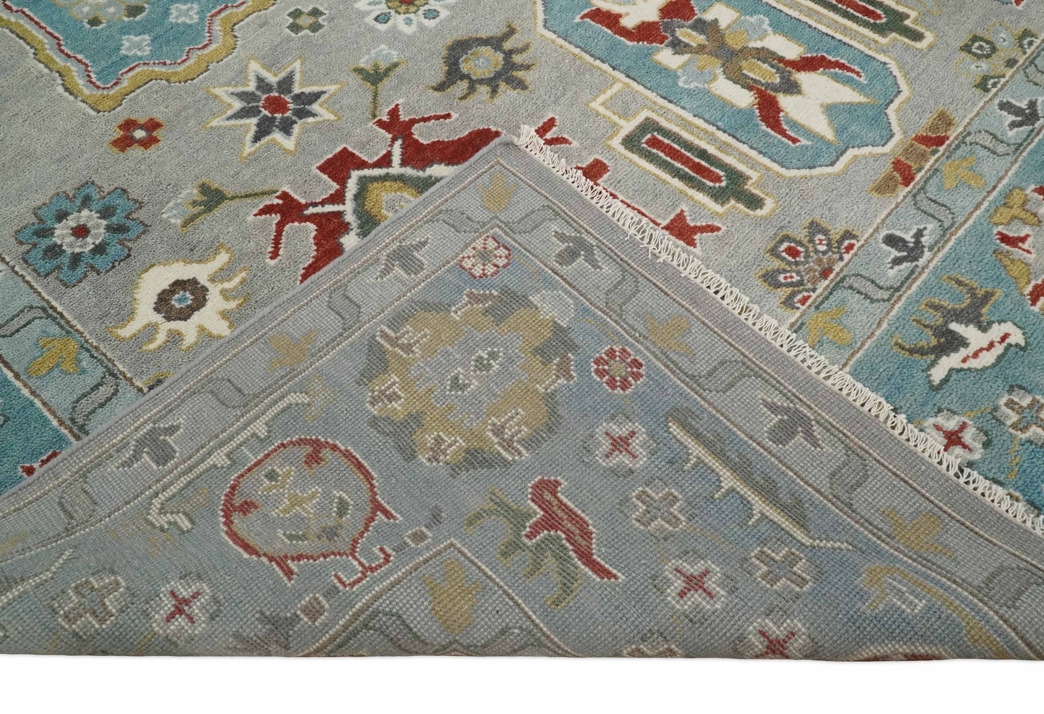 10x14 All Wool Traditional Silver and Blue Vibrant Colorful Hand knotted Oushak Area Rug - Image 7