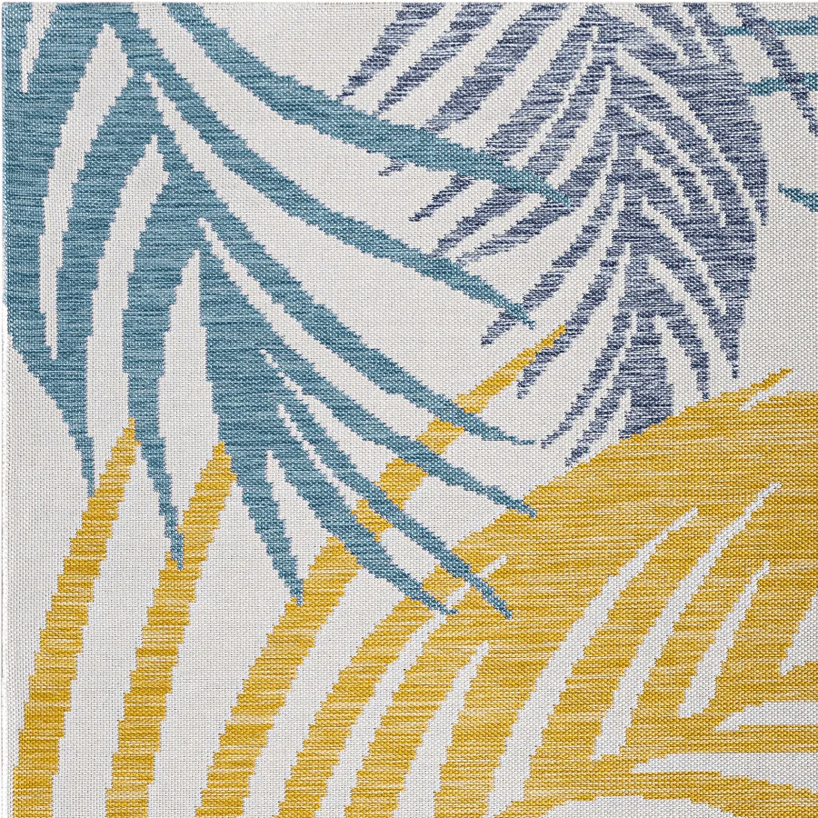 Traditional Silver And Teal Machine Woven Outdoor Area Rug - Image 2