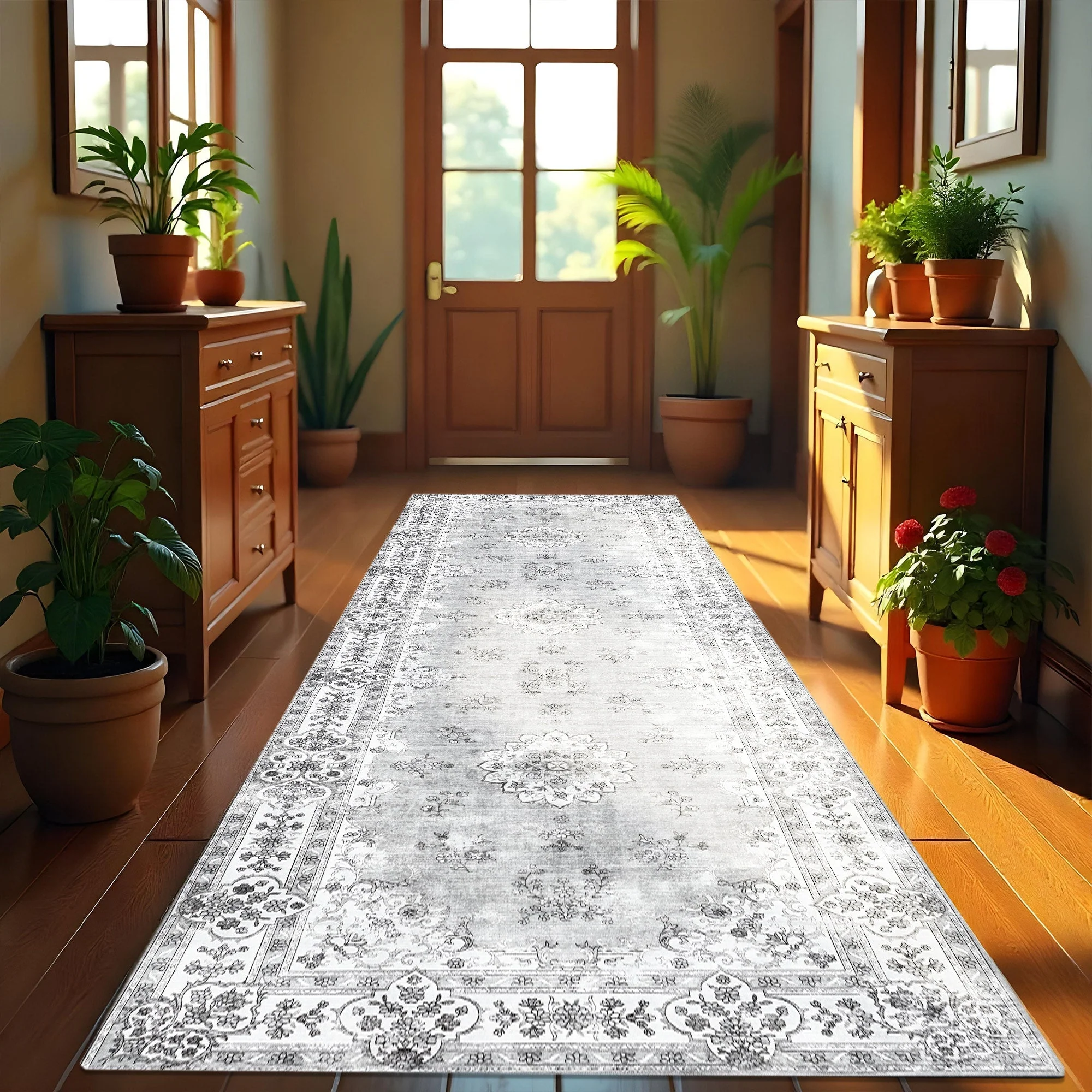 Traditional Silver And White Machine Washable Cotton Area Rug - Image 6