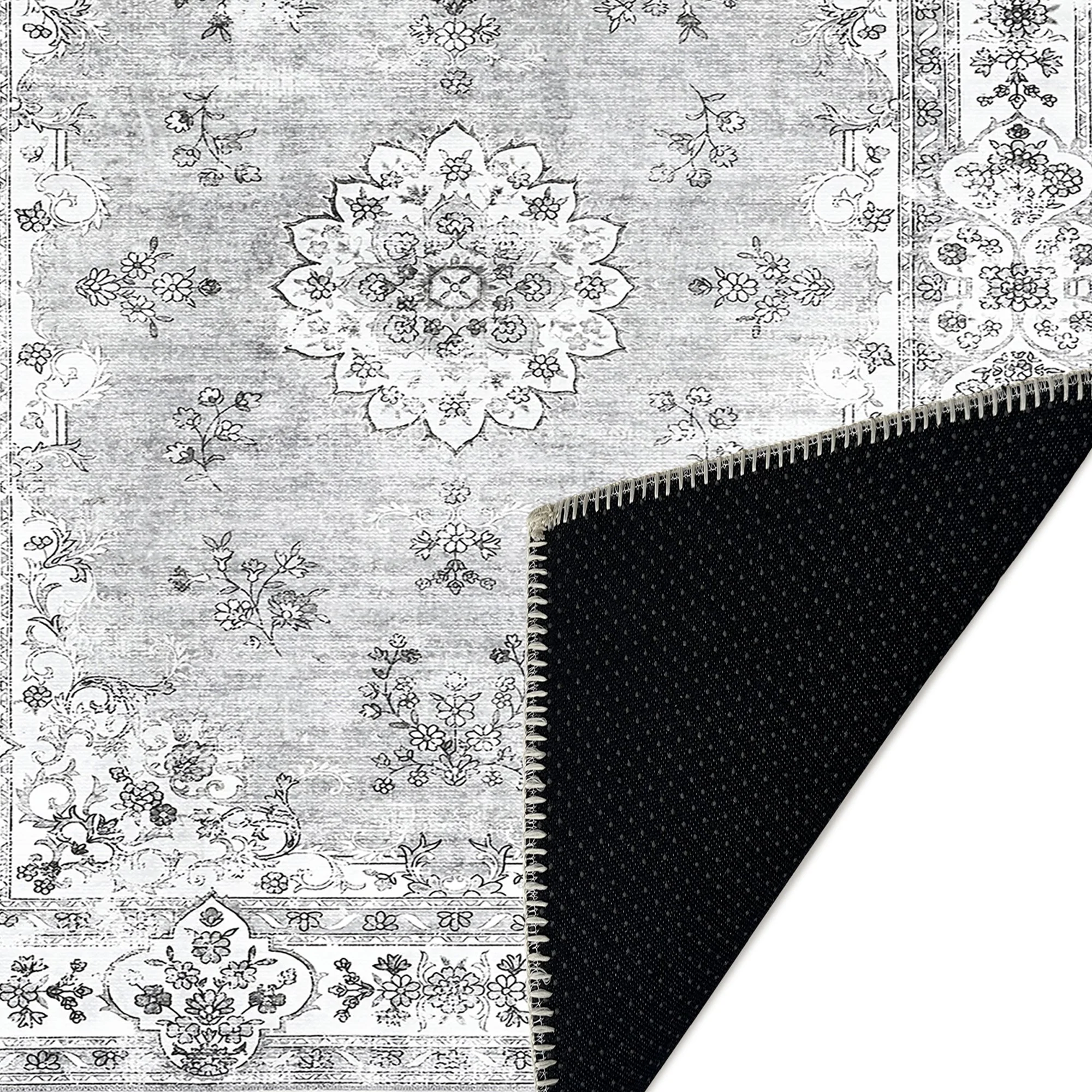 Traditional Silver And White Machine Washable Cotton Area Rug - Image 7