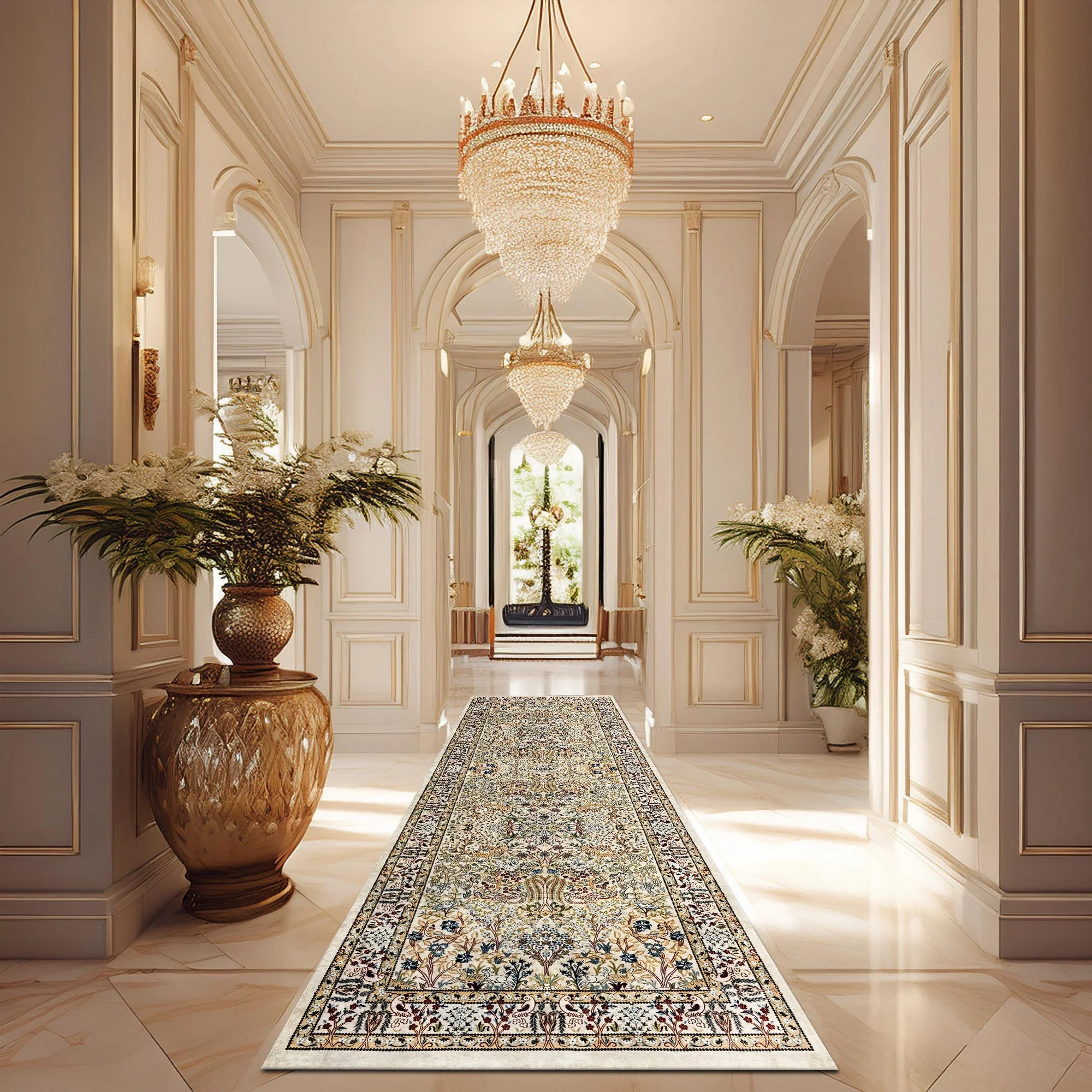 Traditional Style Beige Machine Washable Cotton Area Rug - Image 2