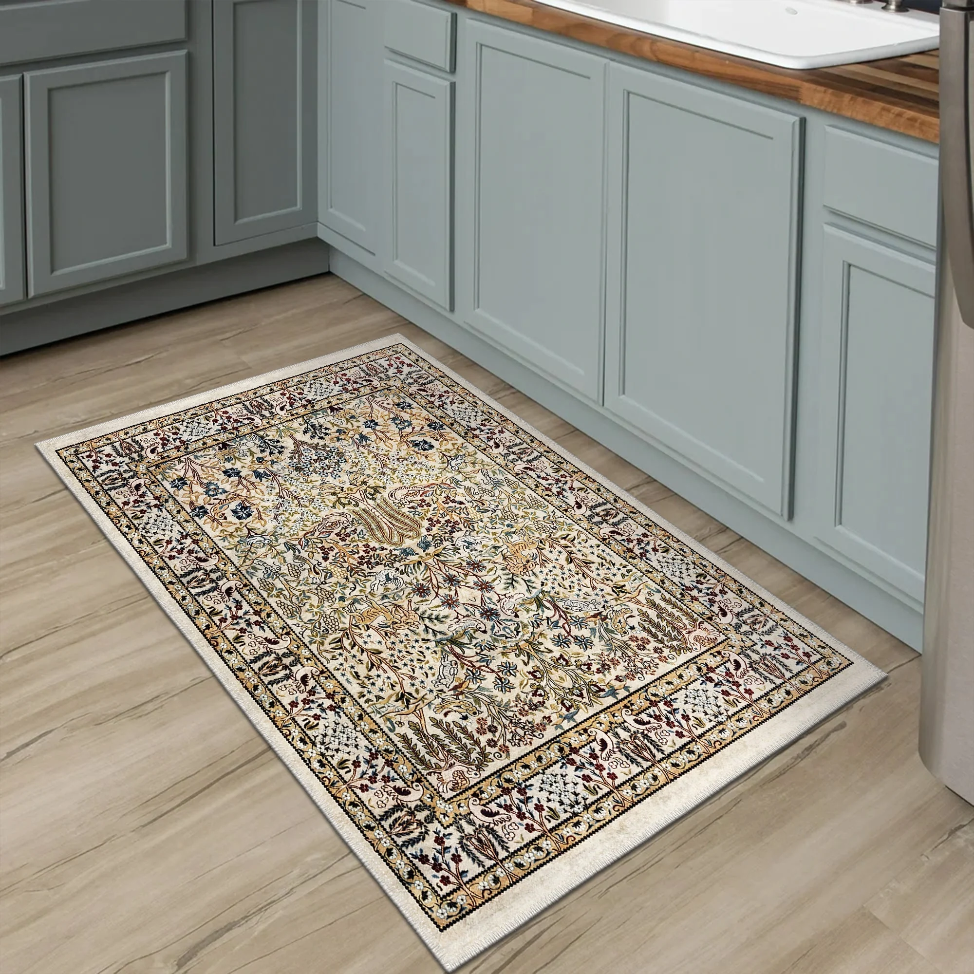 Traditional Style Beige Machine Washable Cotton Area Rug - Image 3