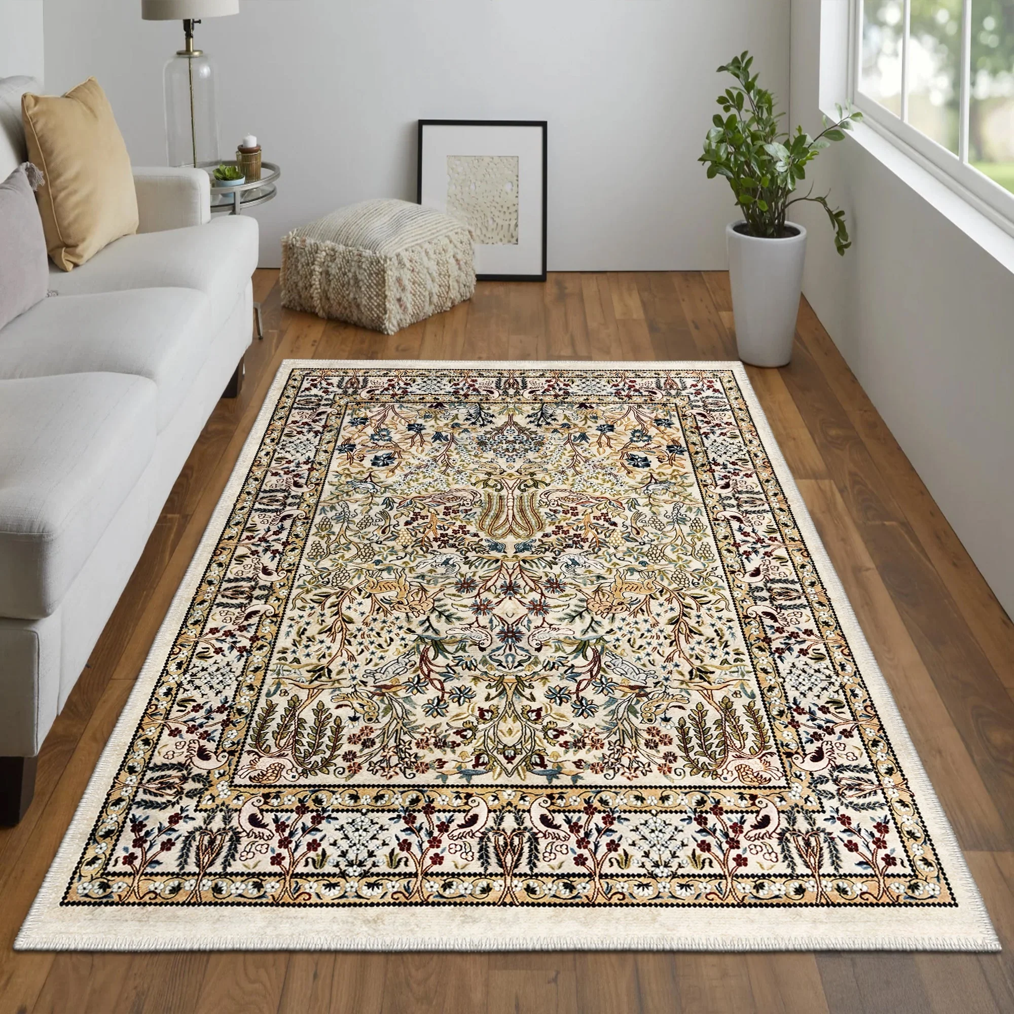 Traditional Style Beige Machine Washable Cotton Area Rug - Image 5