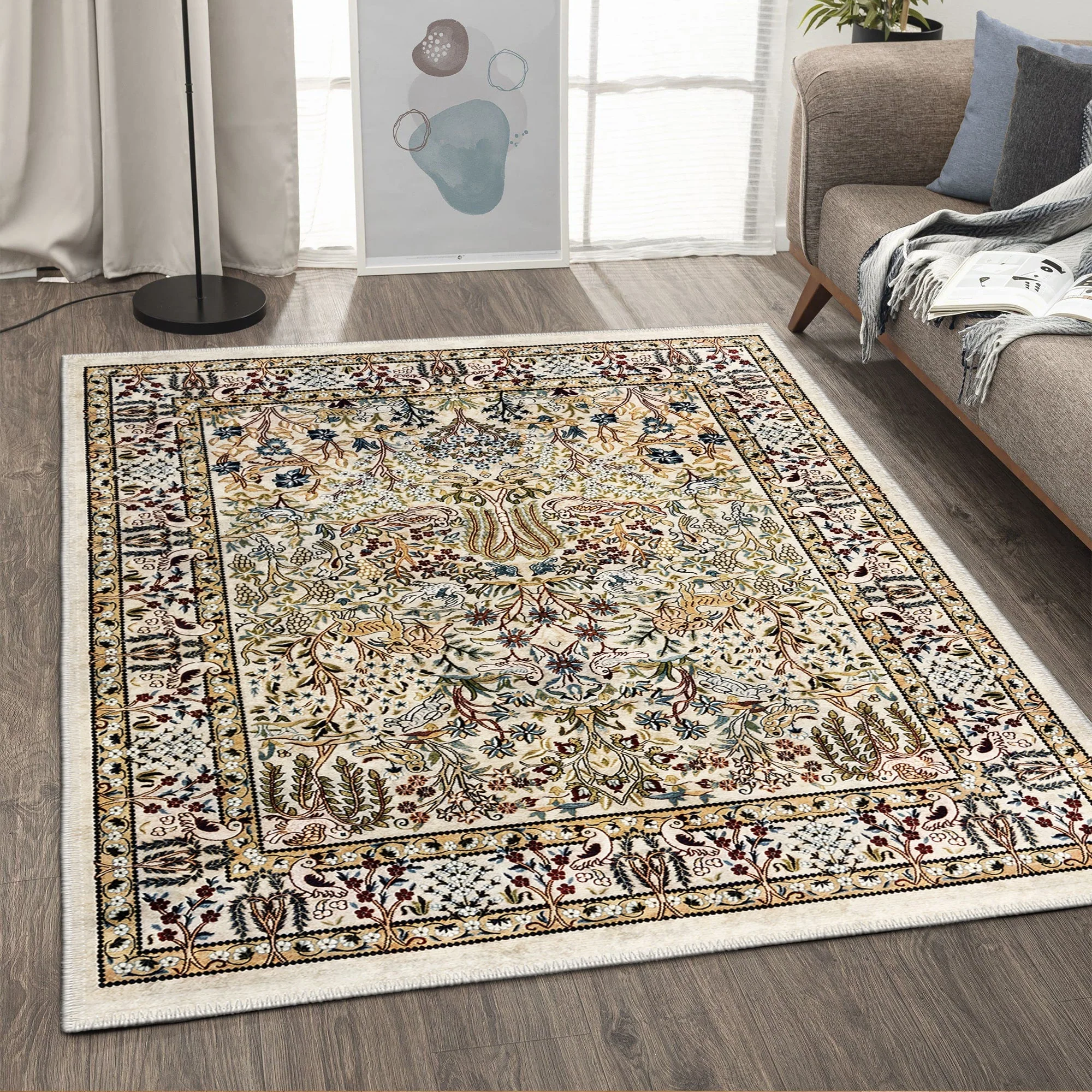 Traditional Style Beige Machine Washable Cotton Area Rug - Image 6