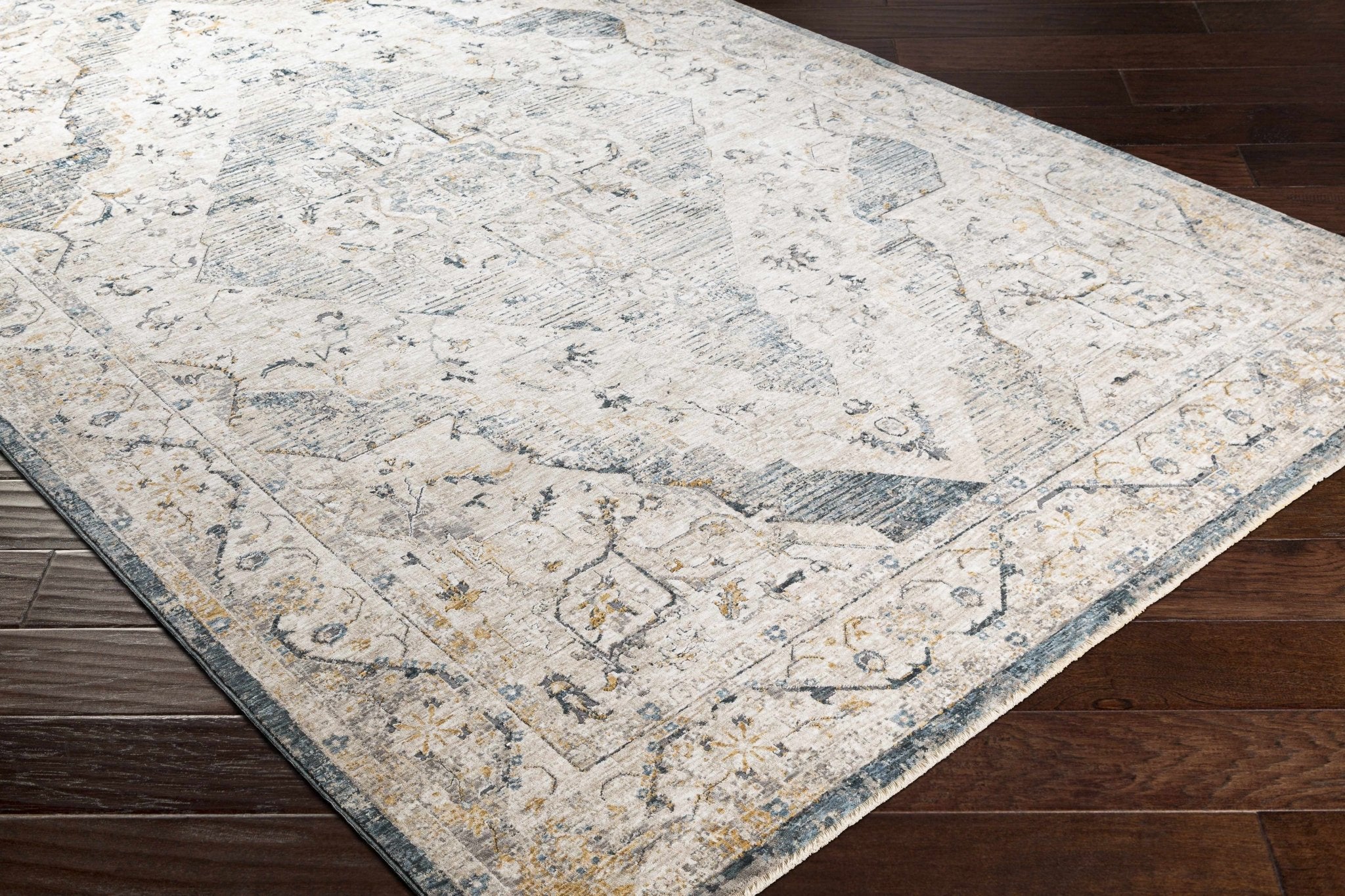 Traditional Medallion Design Beige and Gray Rug - Image 11