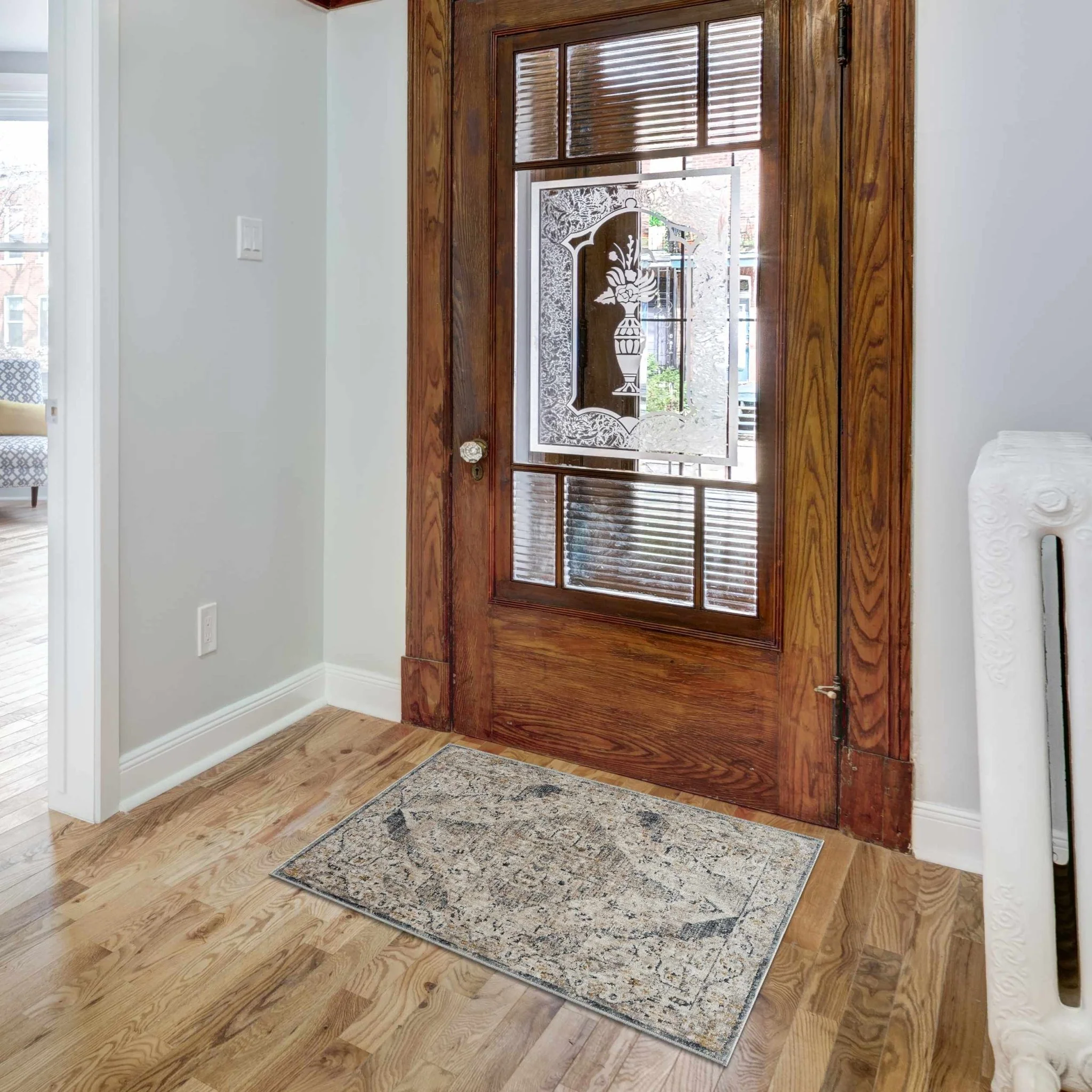 Traditional Medallion Design Beige and Gray Rug - Image 3