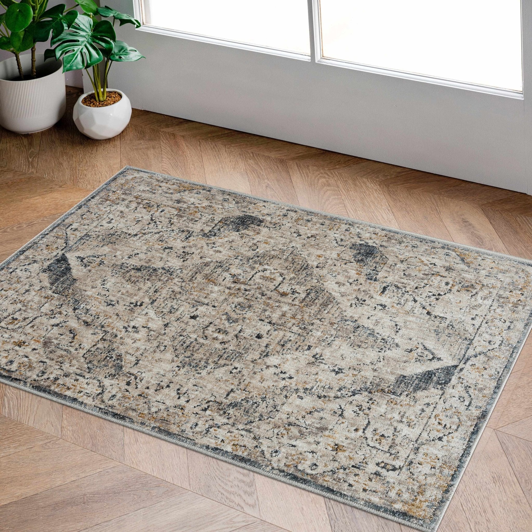 Traditional Medallion Design Beige and Gray Rug - Image 4