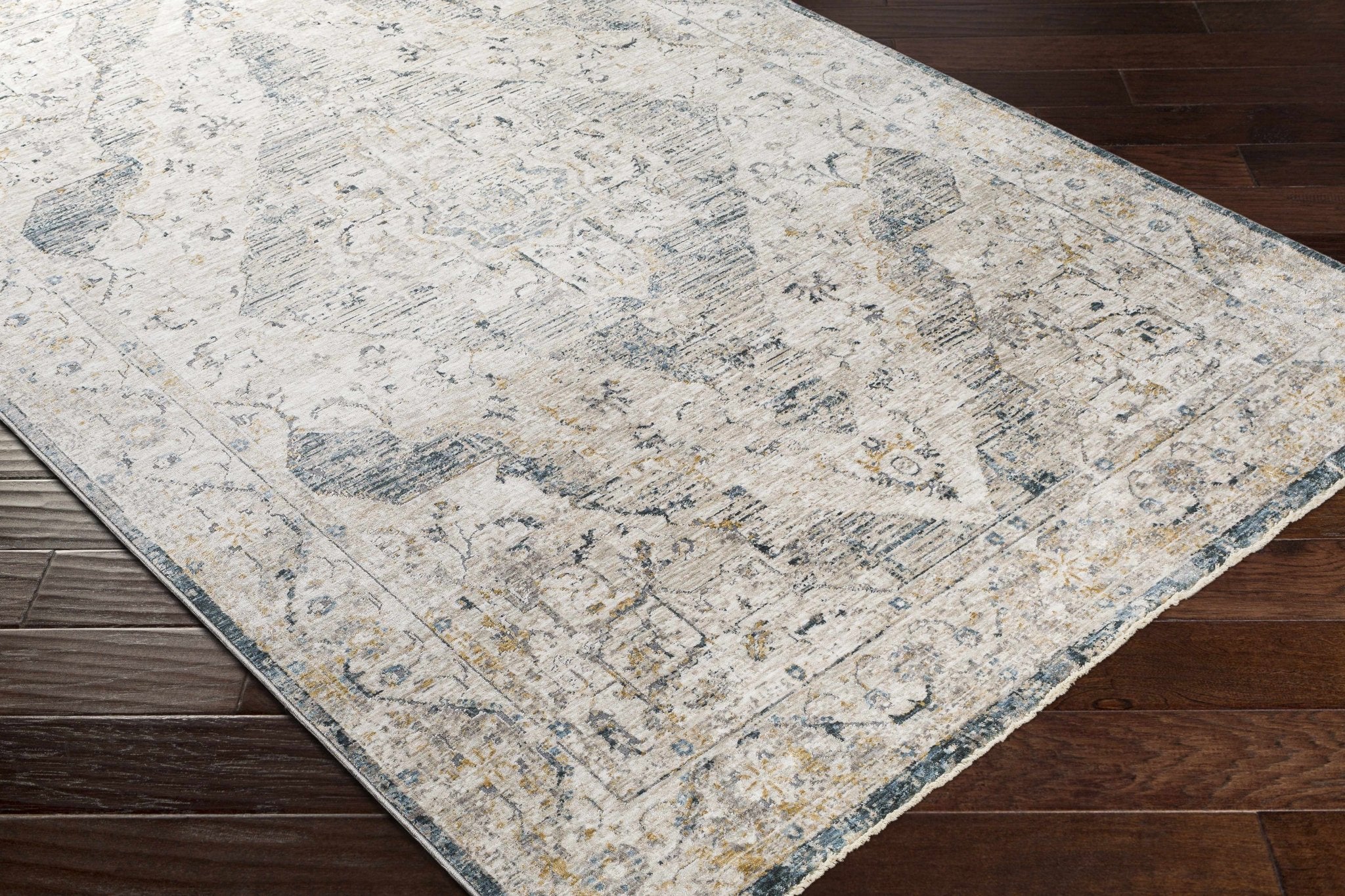 Traditional Medallion Design Beige and Gray Rug - Image 5