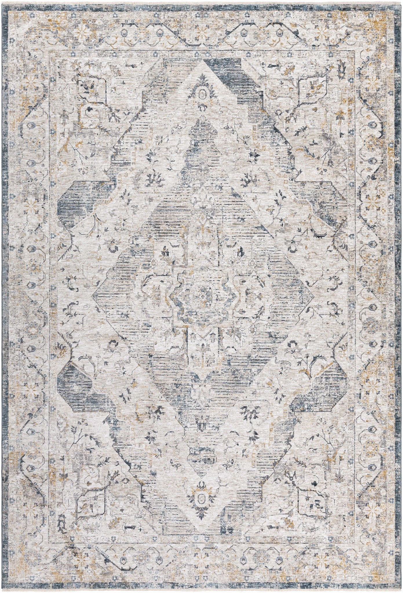 Traditional Medallion Design Beige and Gray Rug - Image 6
