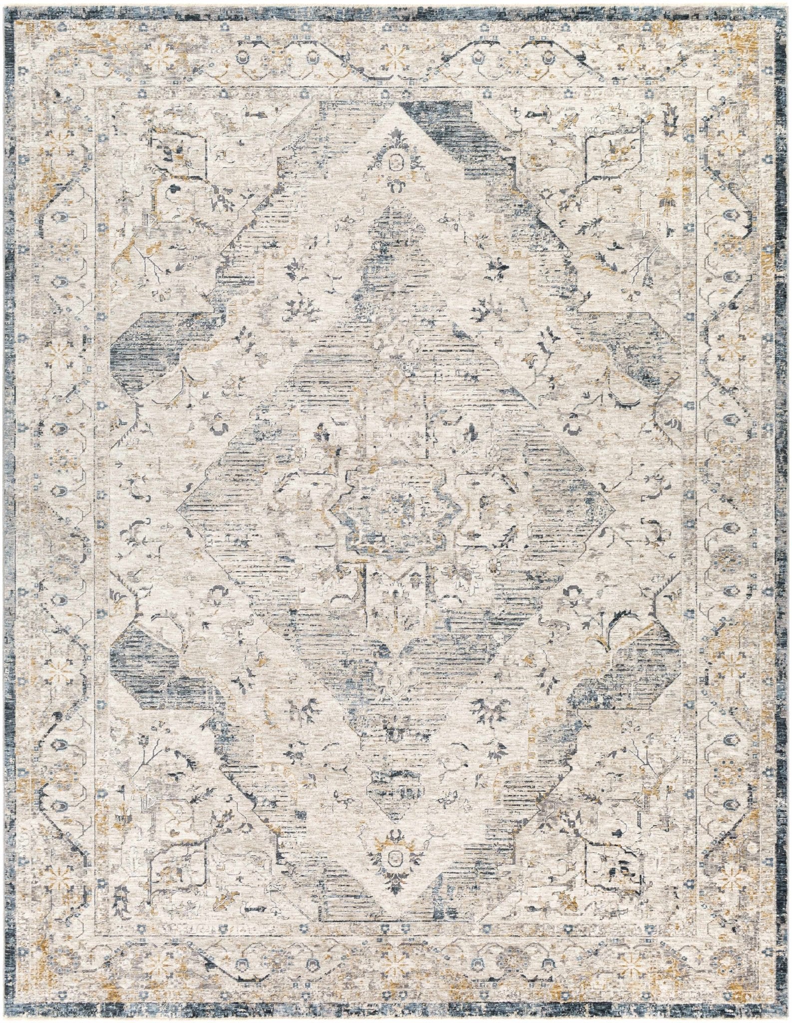 Traditional Medallion Design Beige and Gray Rug - Image 7