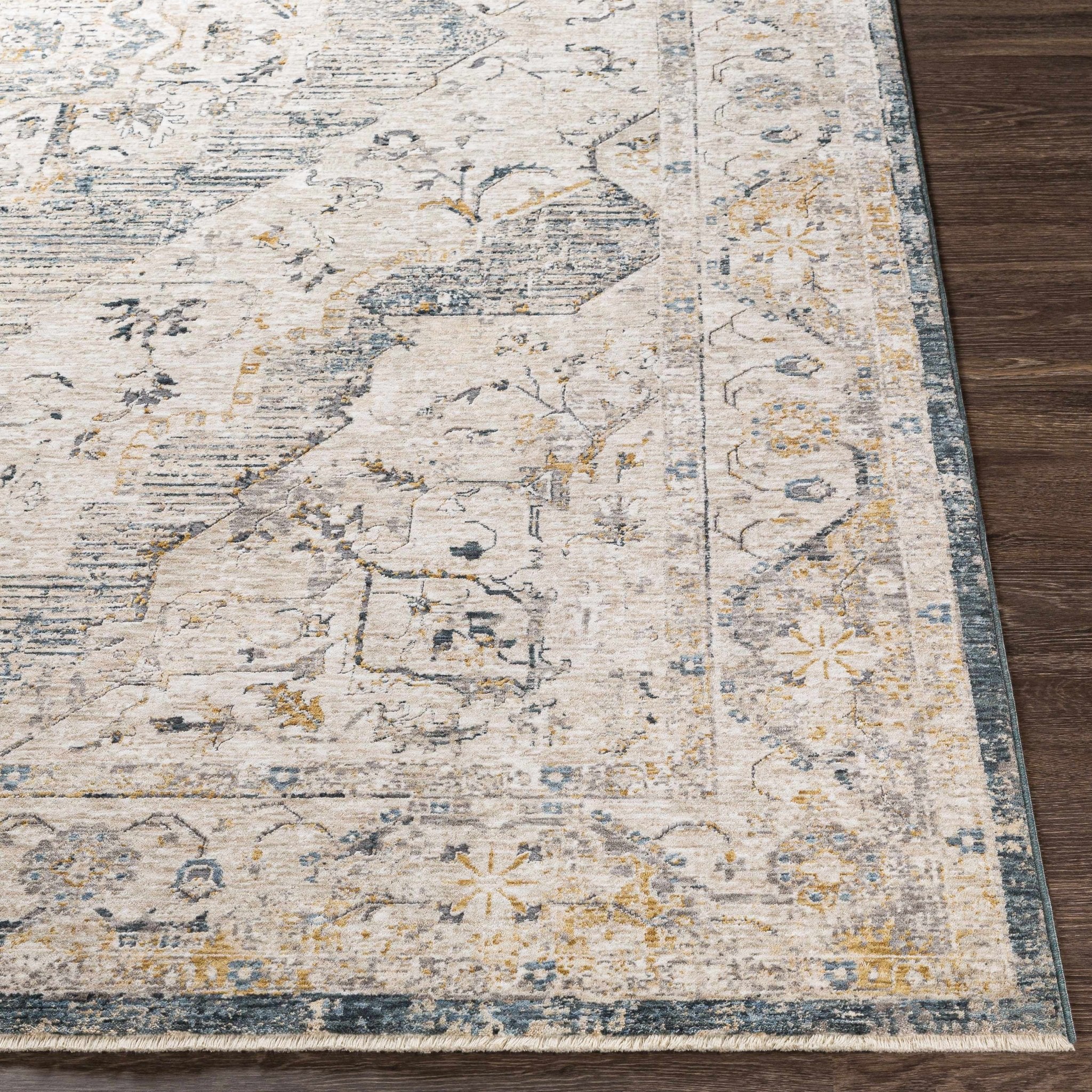 Traditional Medallion Design Beige and Gray Rug - Image 9