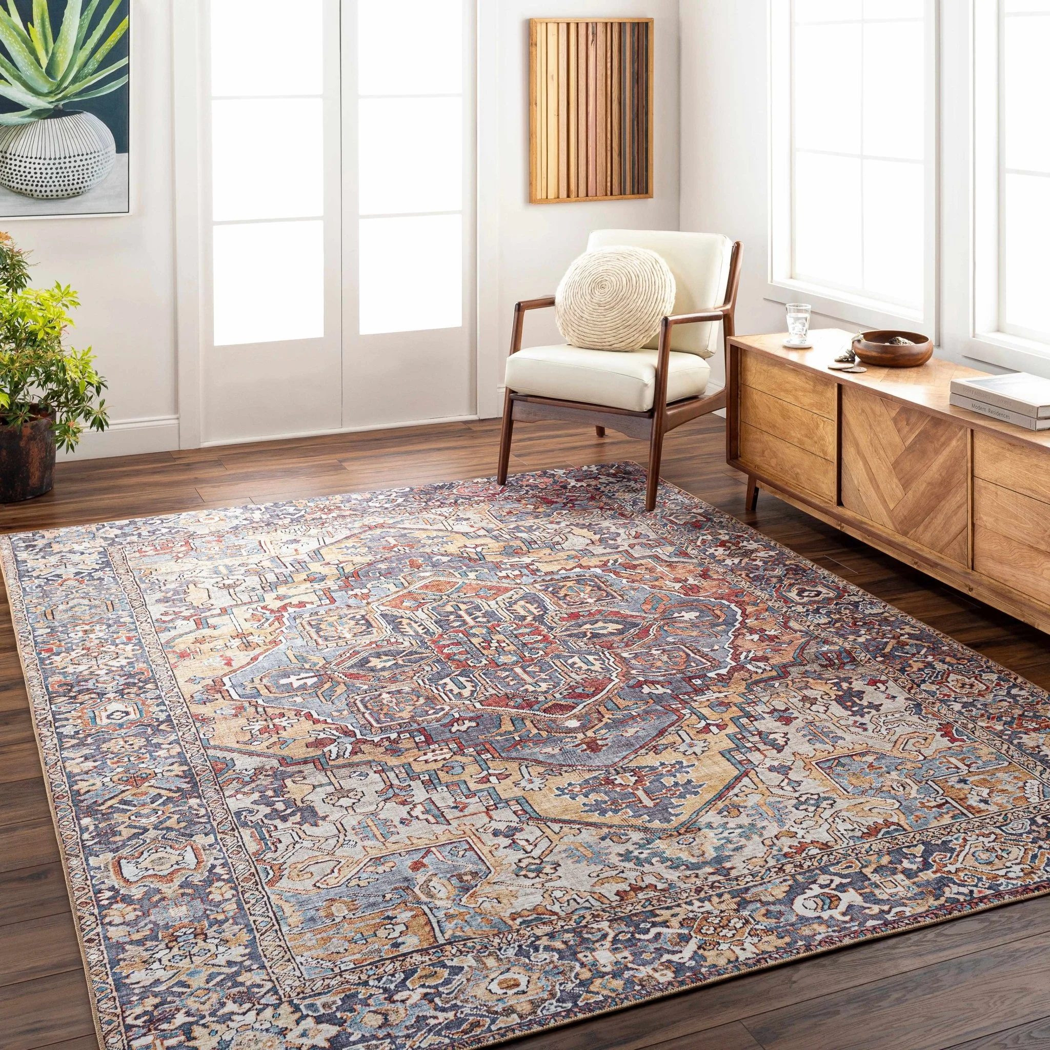 Estevan Transitional Colorful Blue And Beige Area Rug - Image 3