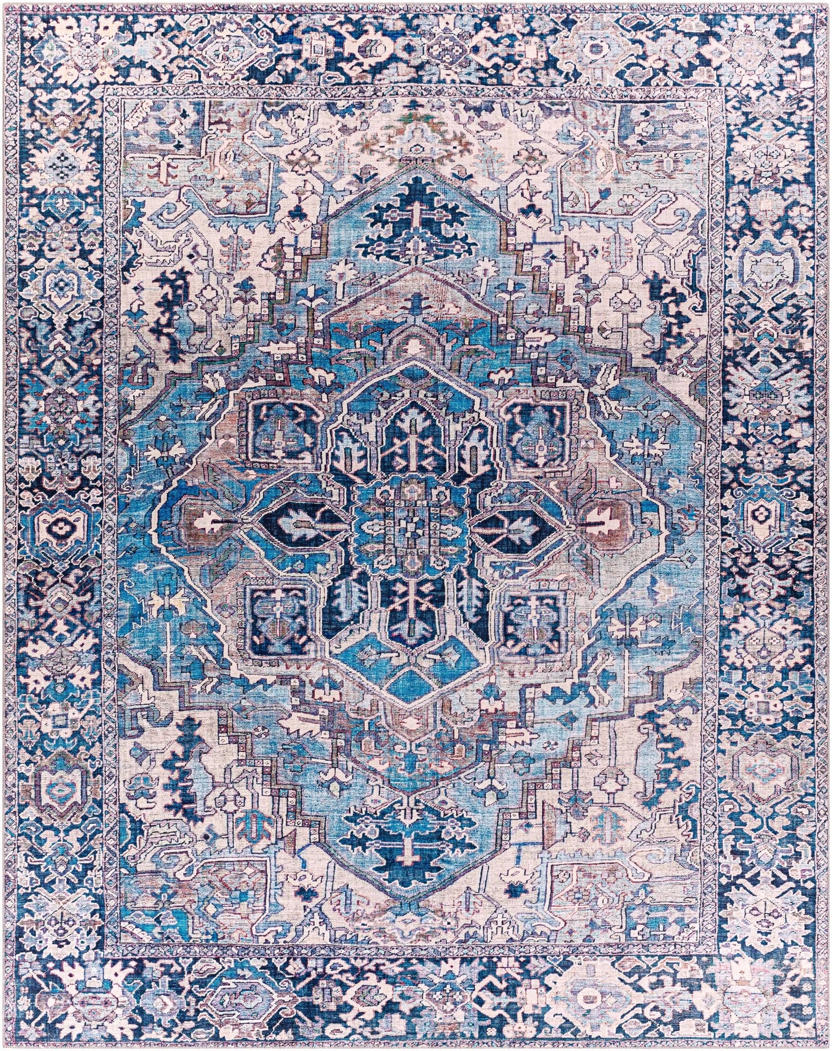 Traditional Style Blue medallion design Area Rug - Image 2