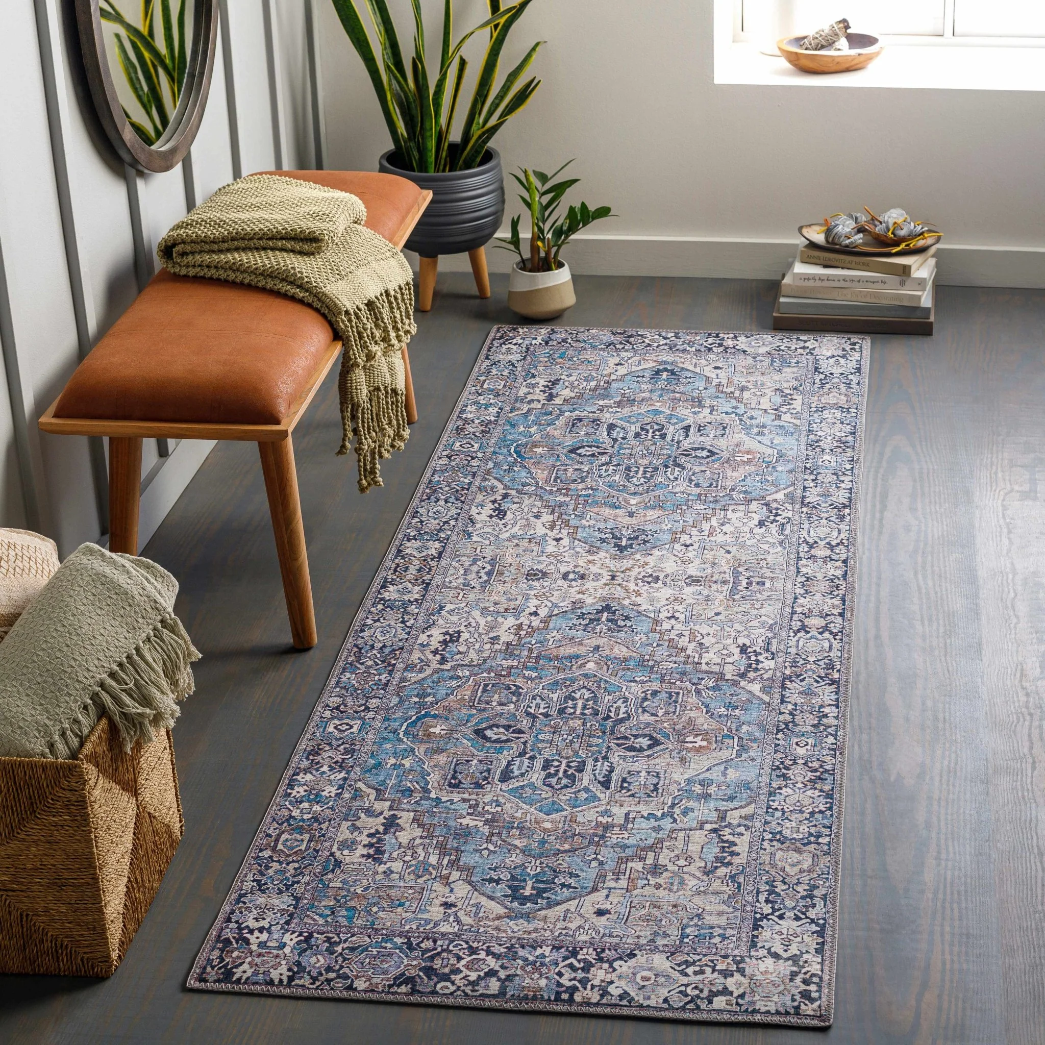 Traditional Style Blue medallion design Area Rug - Image 3