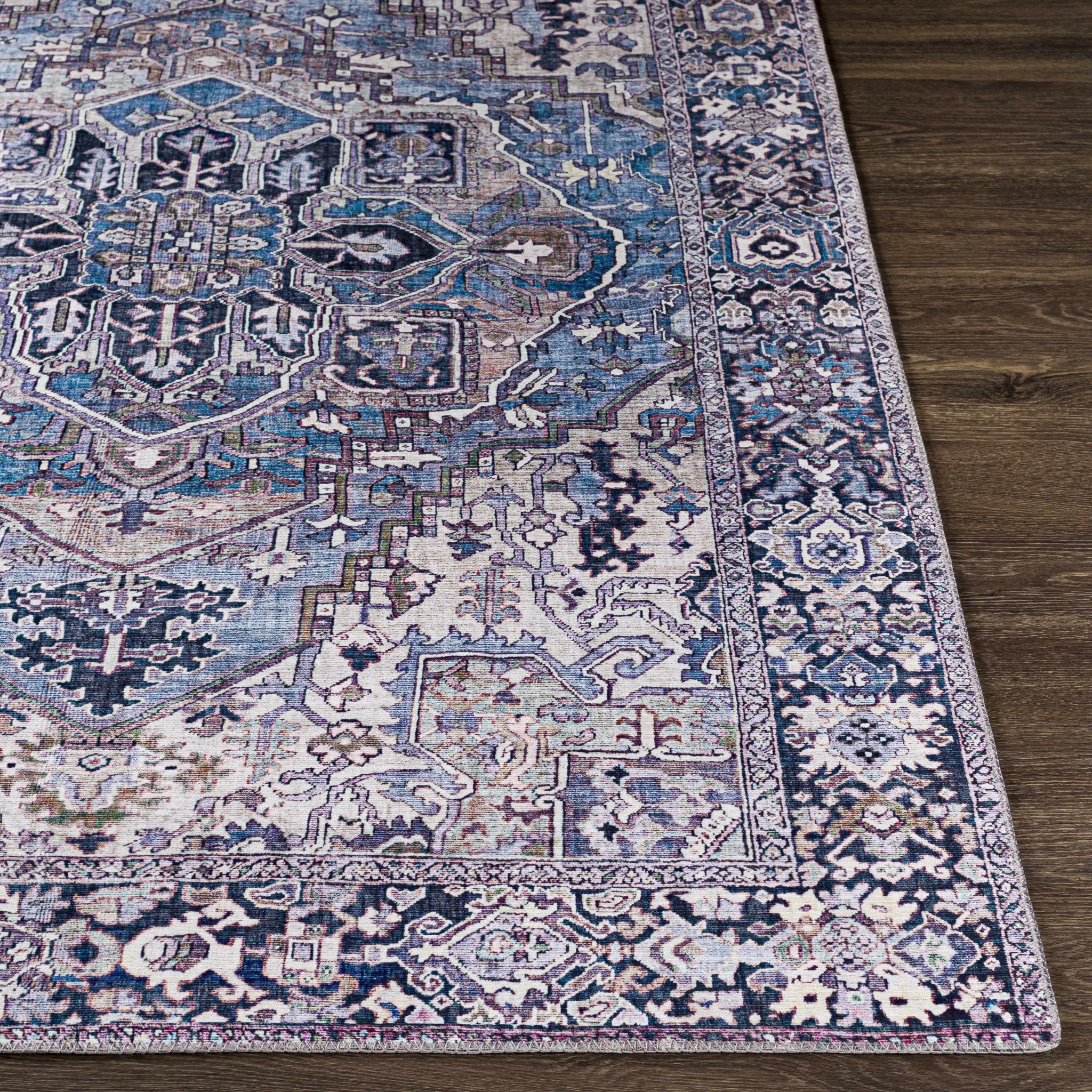 Traditional Style Blue medallion design Area Rug - Image 4