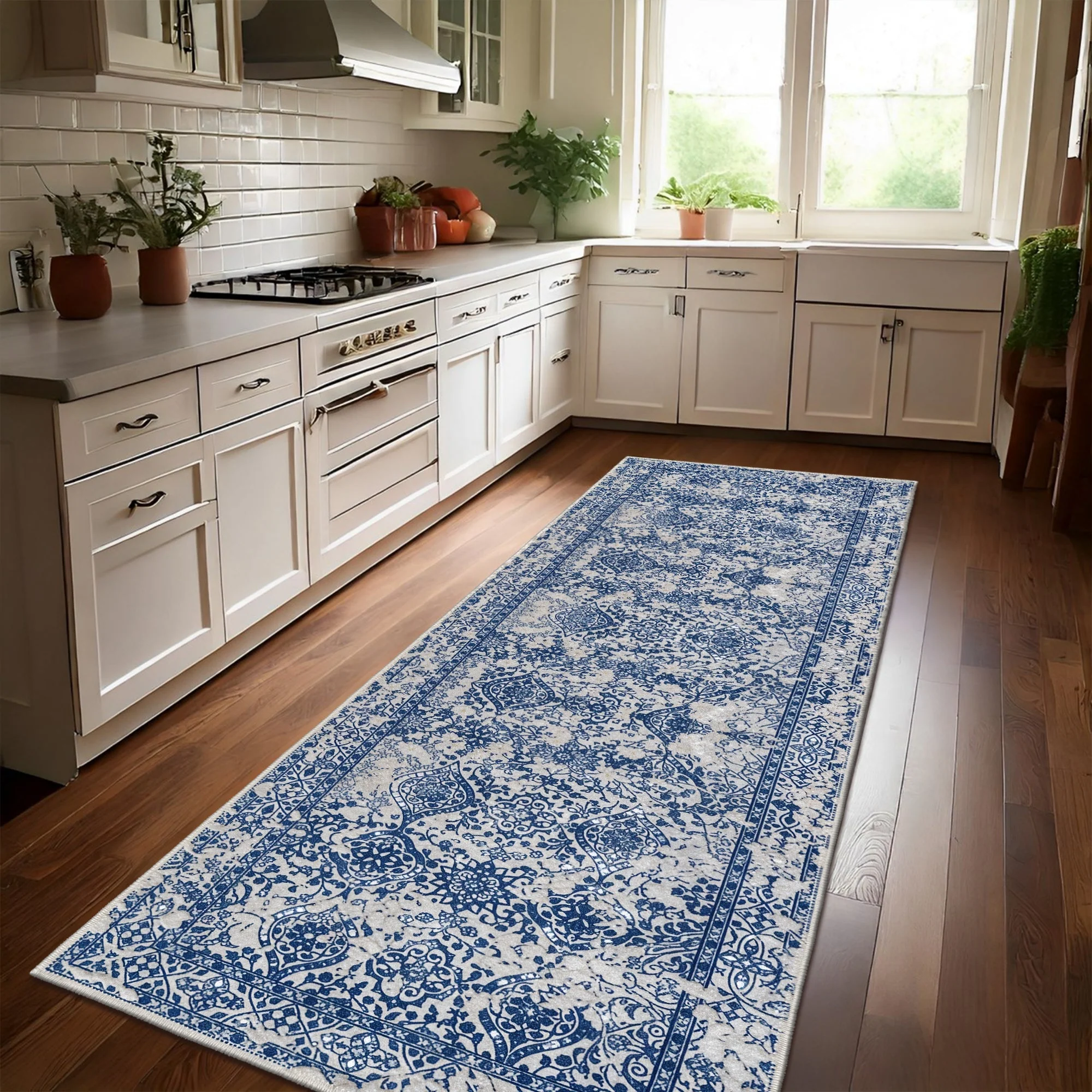 Transitional Style Blue Machine Washable Cotton Area Rug - Image 4