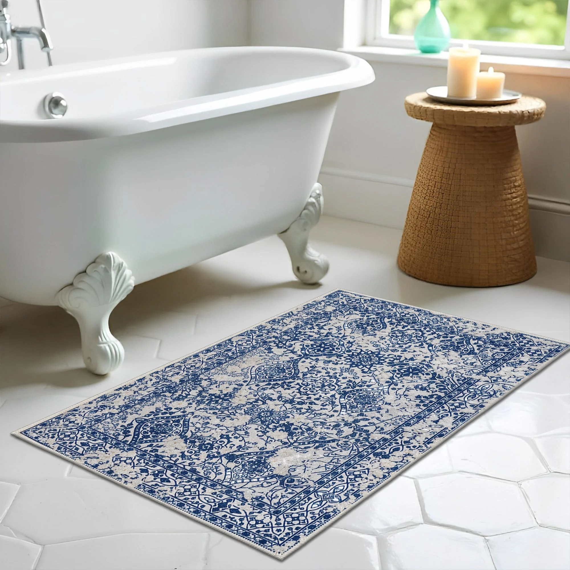 Transitional Style Blue Machine Washable Cotton Area Rug - Image 6