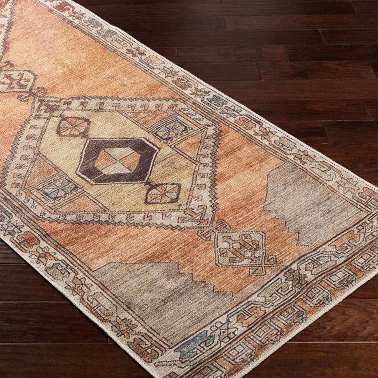 Traditional Style Brown Washable Runner Rug - Image 4