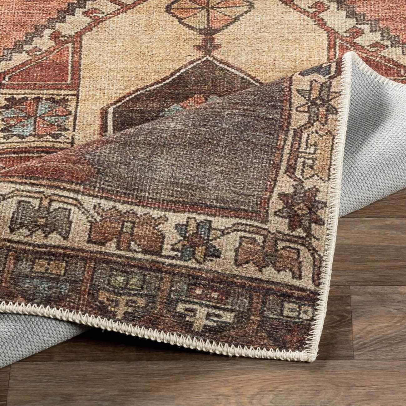 Traditional Style Brown Washable Runner Rug - Image 5