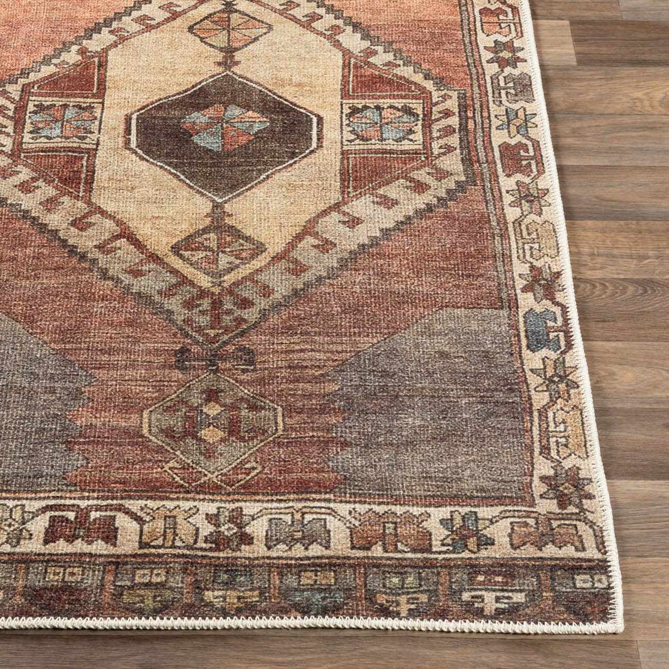 Traditional Style Brown Washable Runner Rug - Image 9