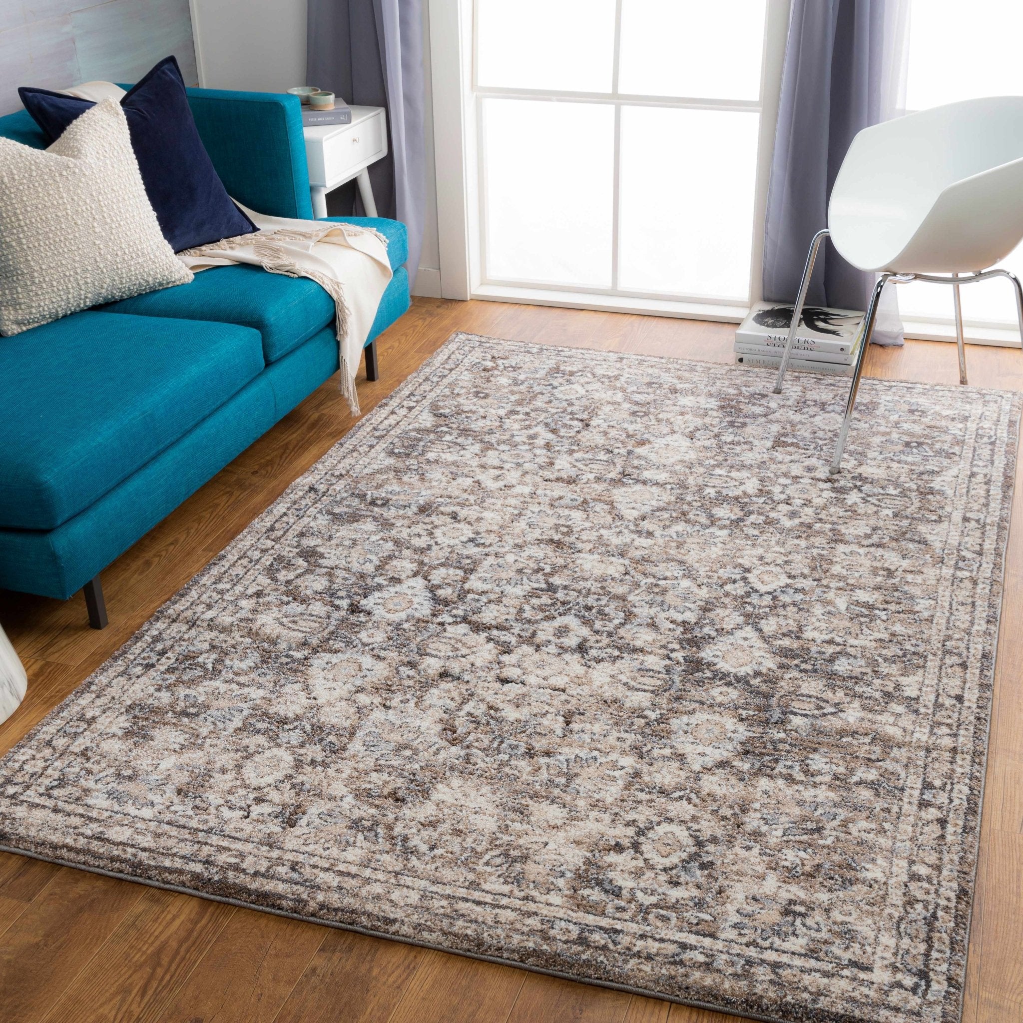 Traditional Style Charcoal And Beige Rug - Image 3