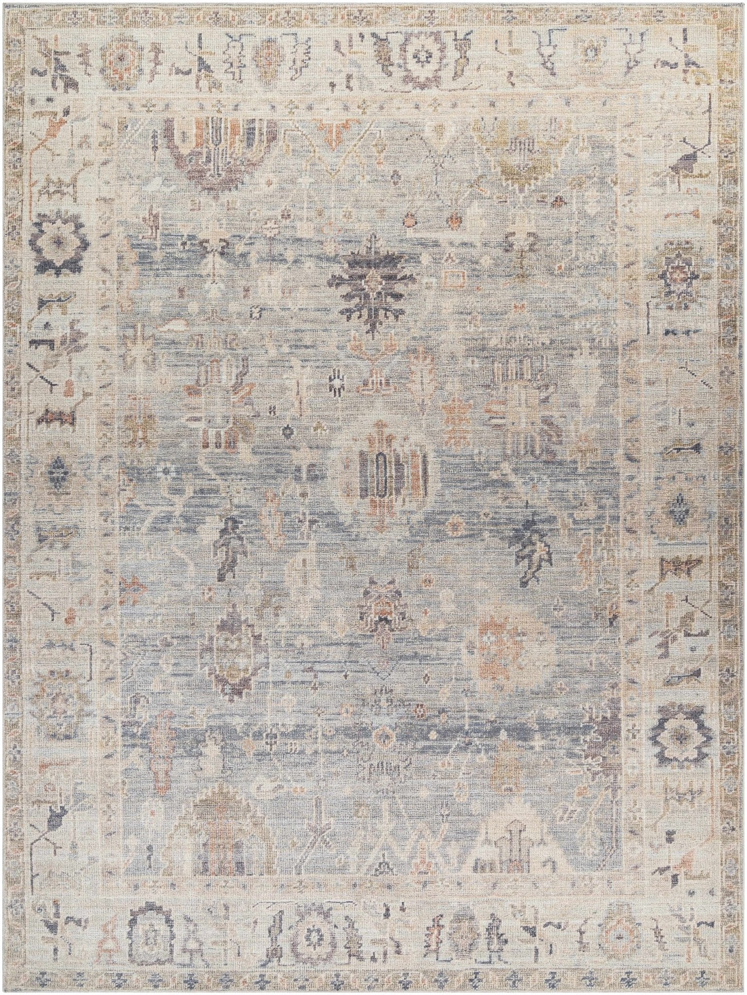 Traditional Style Cream & Blue Area Rug - Image 4