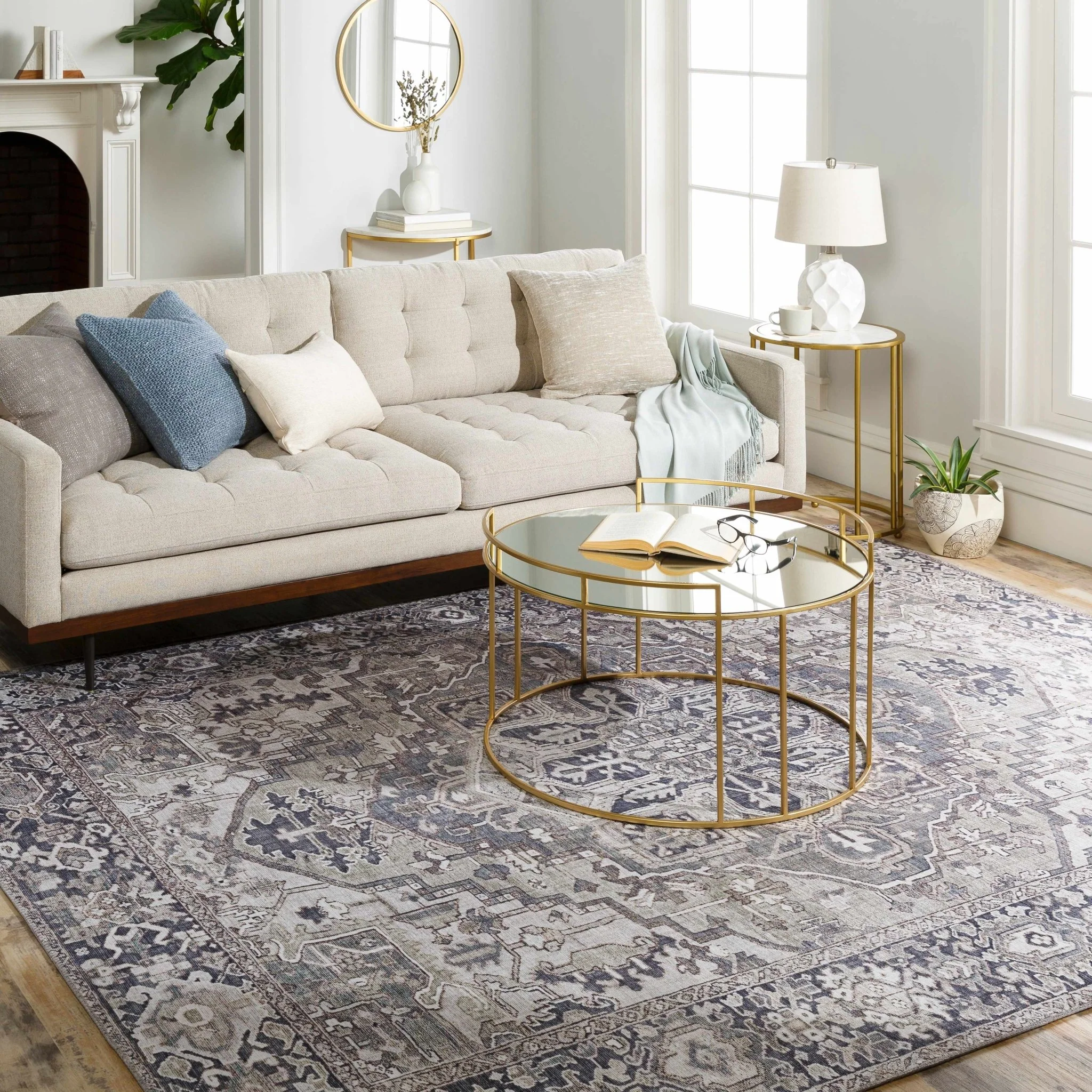Edmonston Traditional Serapi Design Charcoal Area Rug - Image 3