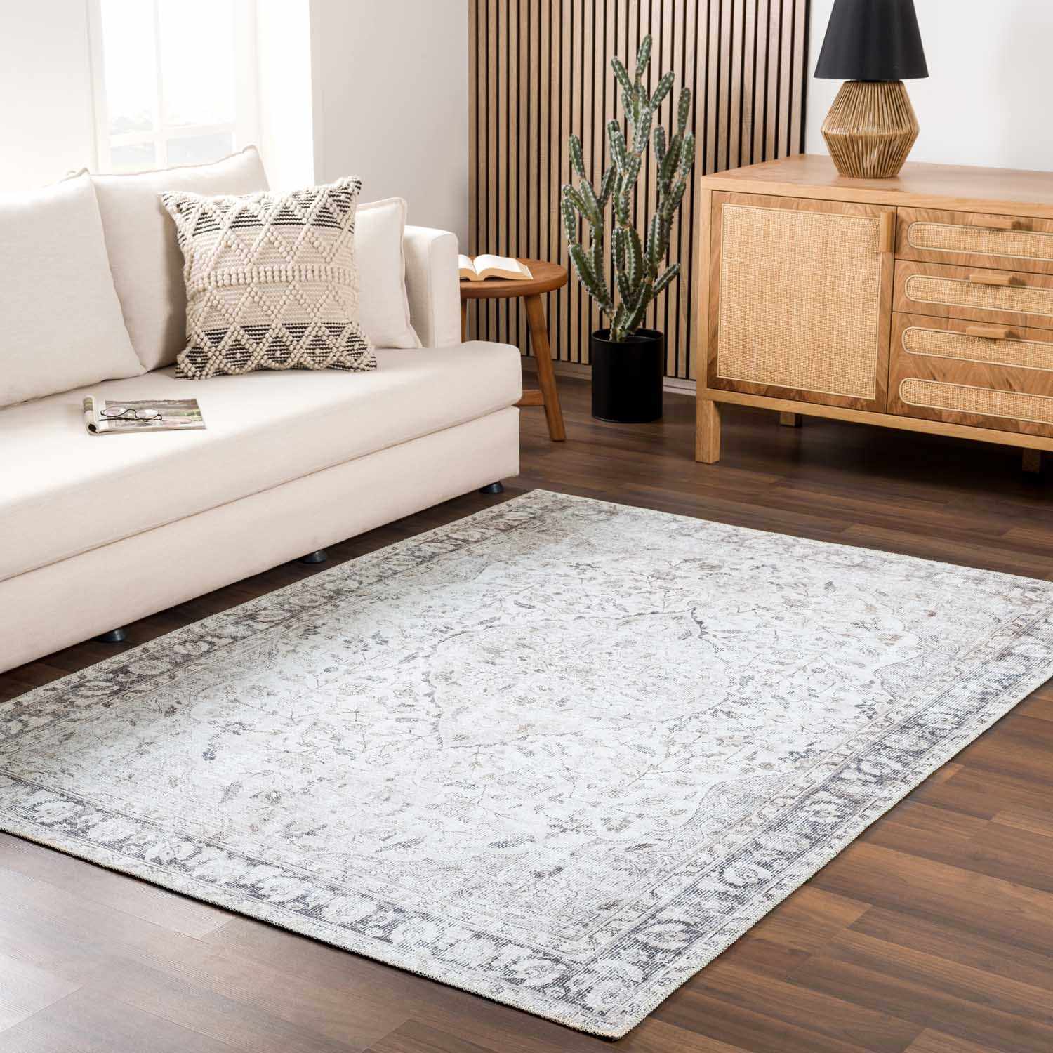 Transitional distressed Style Gray Washable Rug - Image 12