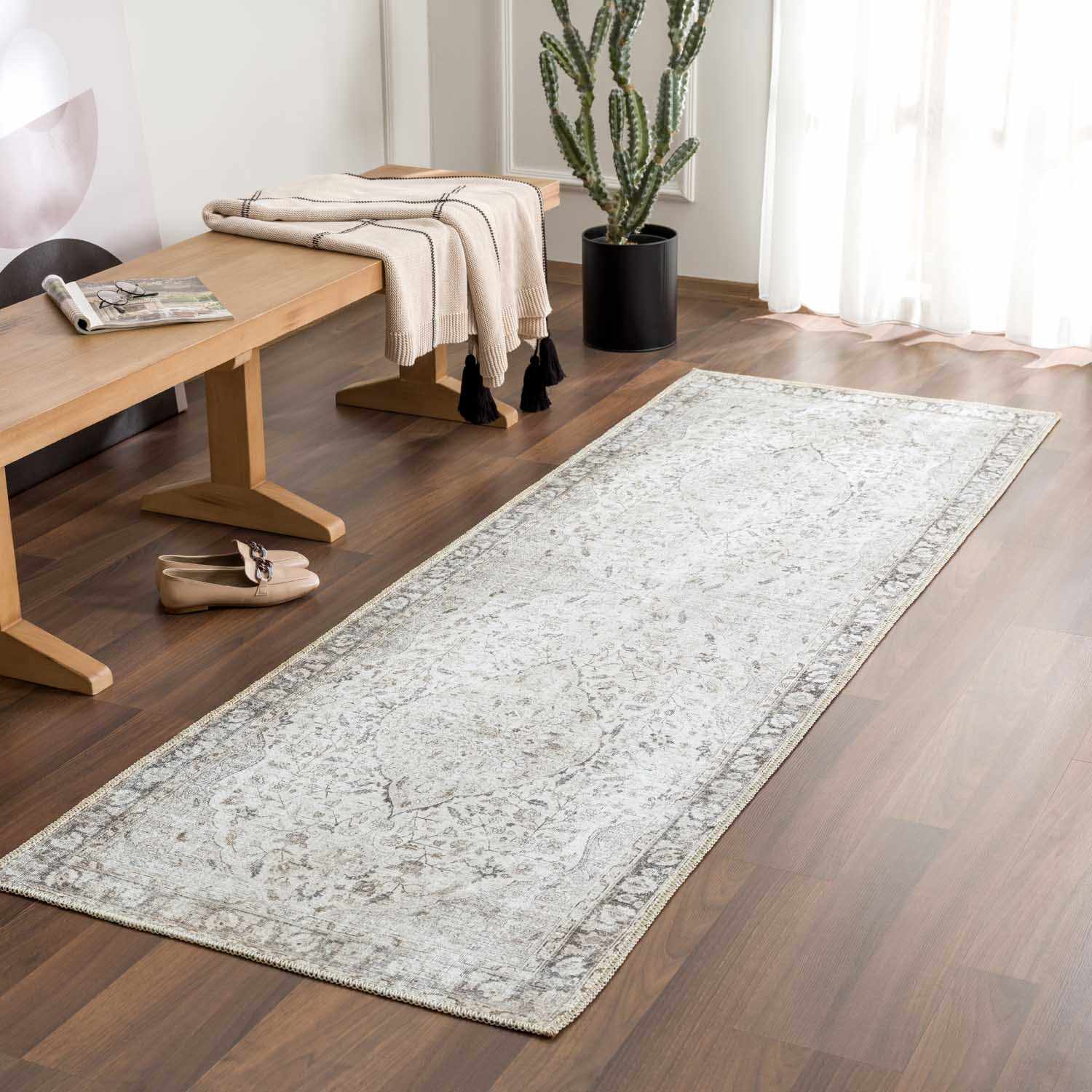 Transitional distressed Style Gray Washable Rug - Image 9