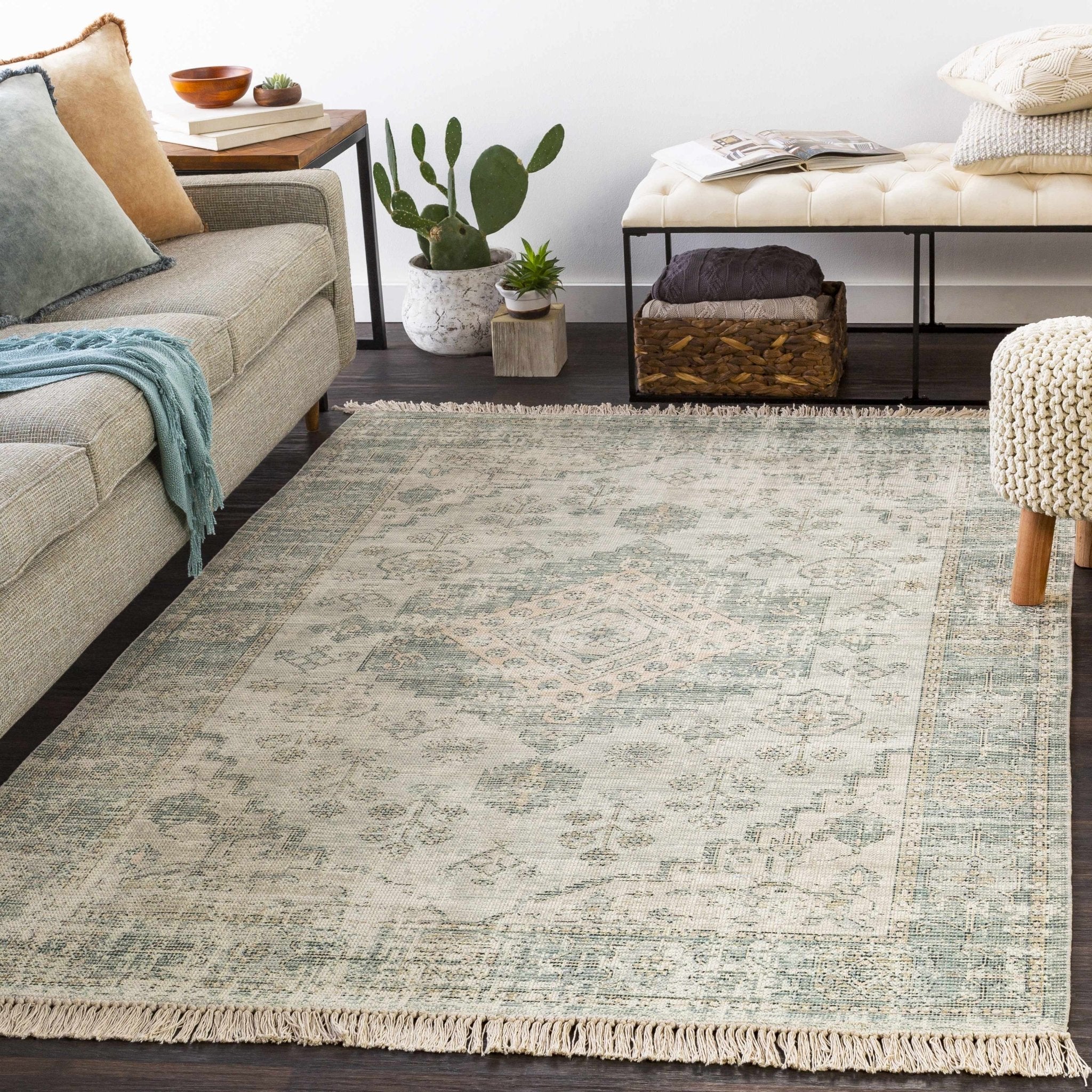 Traditional Style Green Handmade Cotton-blend Rug - Image 4