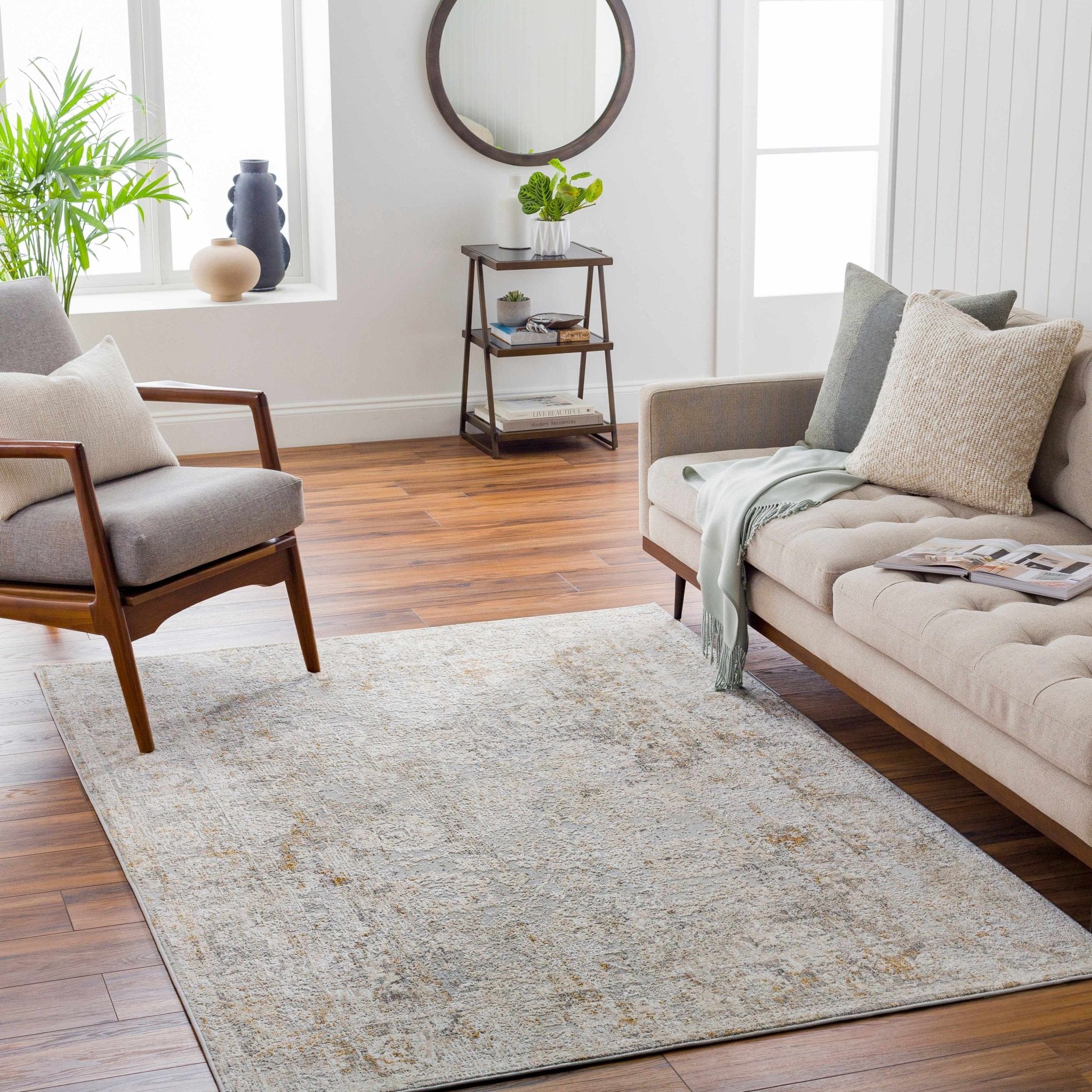 Transitional Style Ivory Gray Machine Woven Area Rug - Image 13