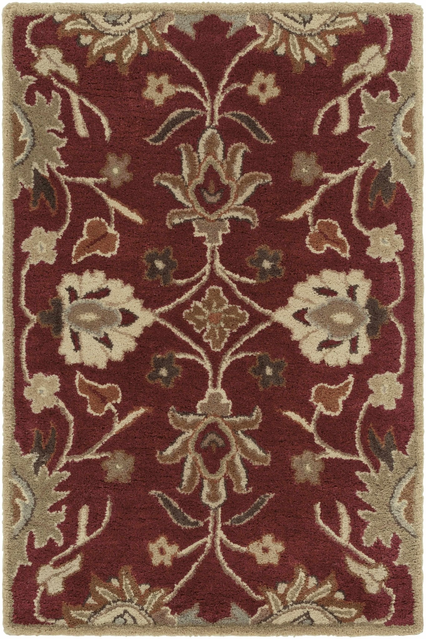 Traditional Style Maroon And Beige Hand Tufted Wool Rug - Image 12