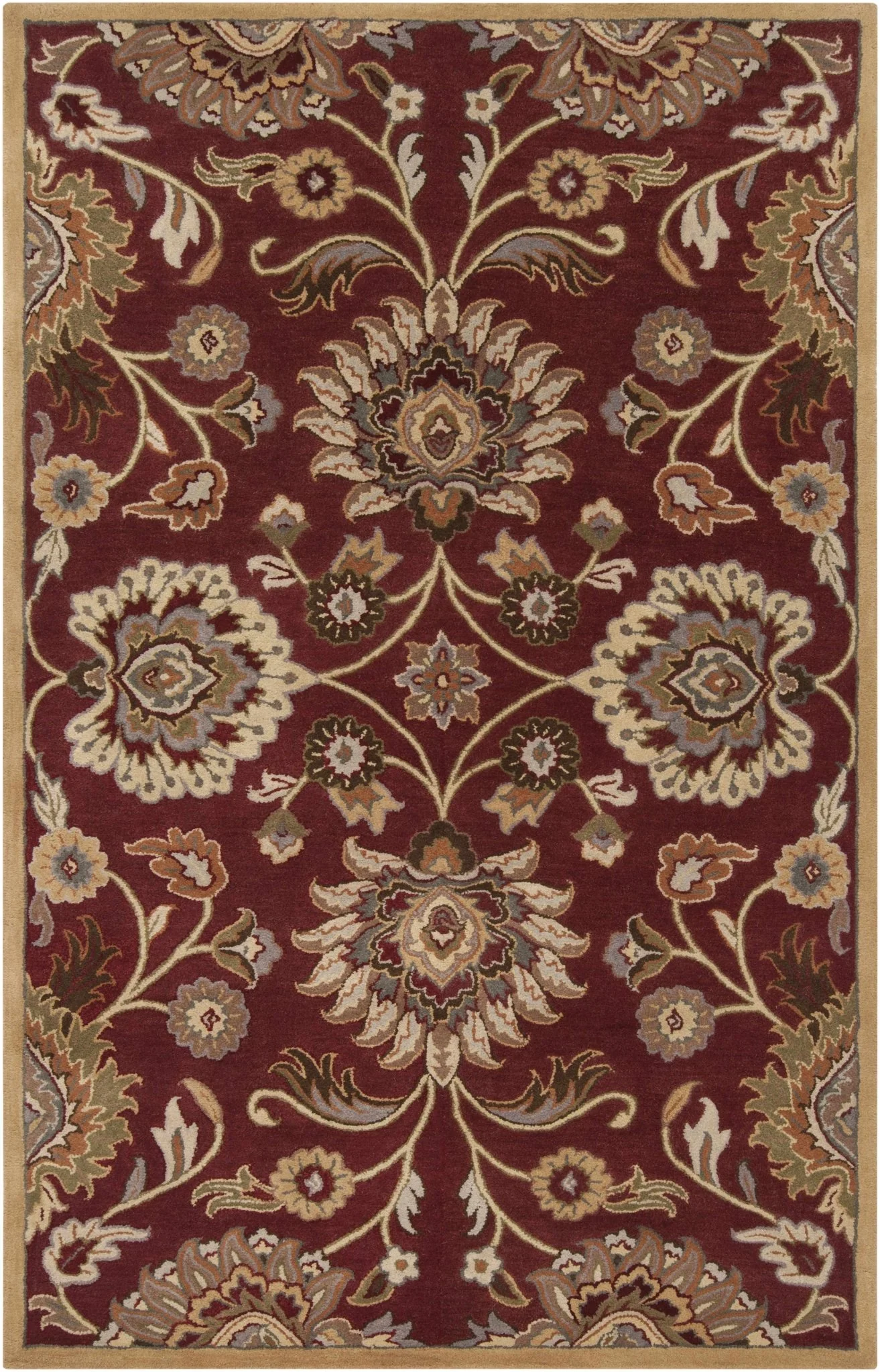 Traditional Style Maroon And Beige Hand Tufted Wool Rug - Image 14