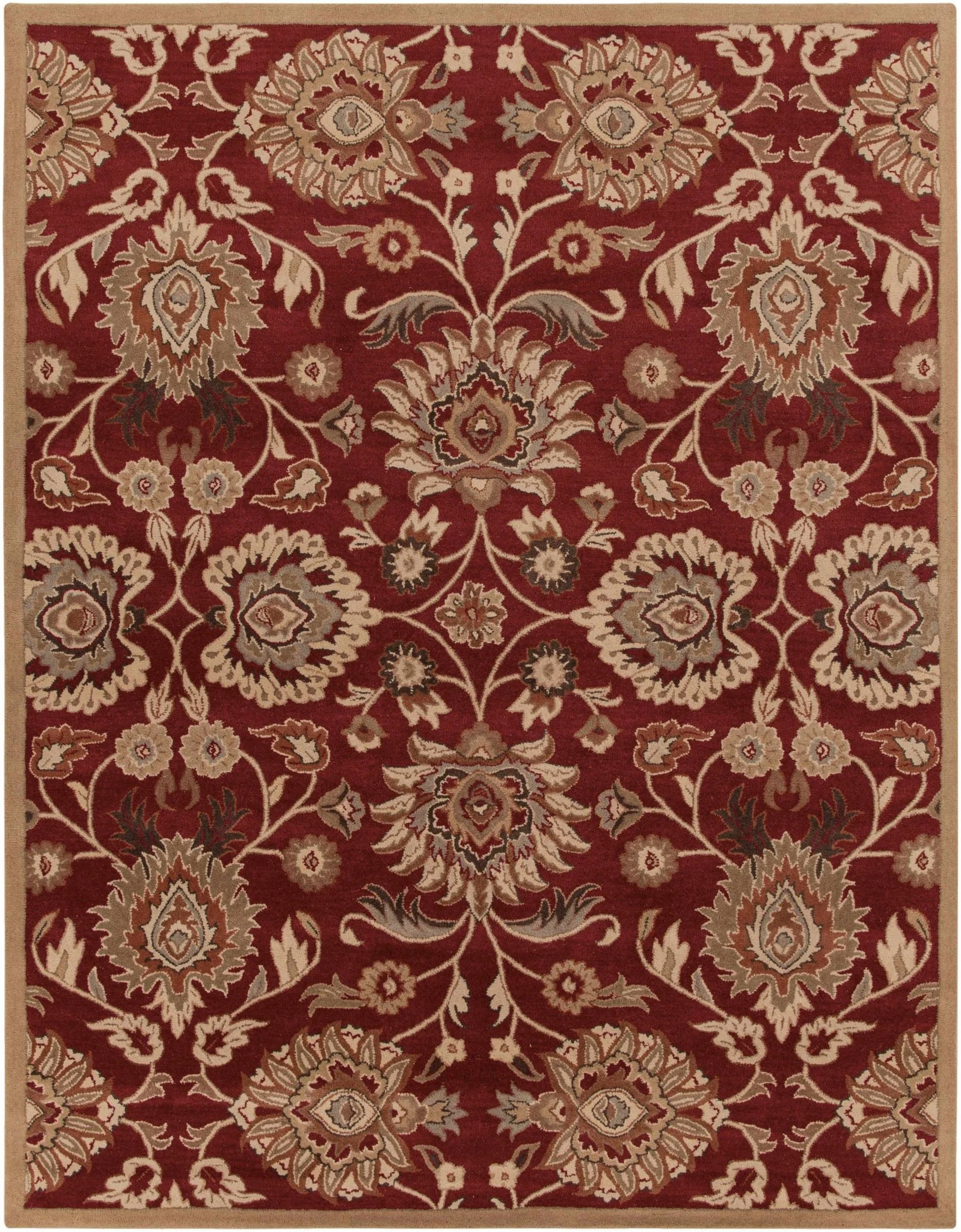 Traditional Style Maroon And Beige Hand Tufted Wool Rug - Image 2