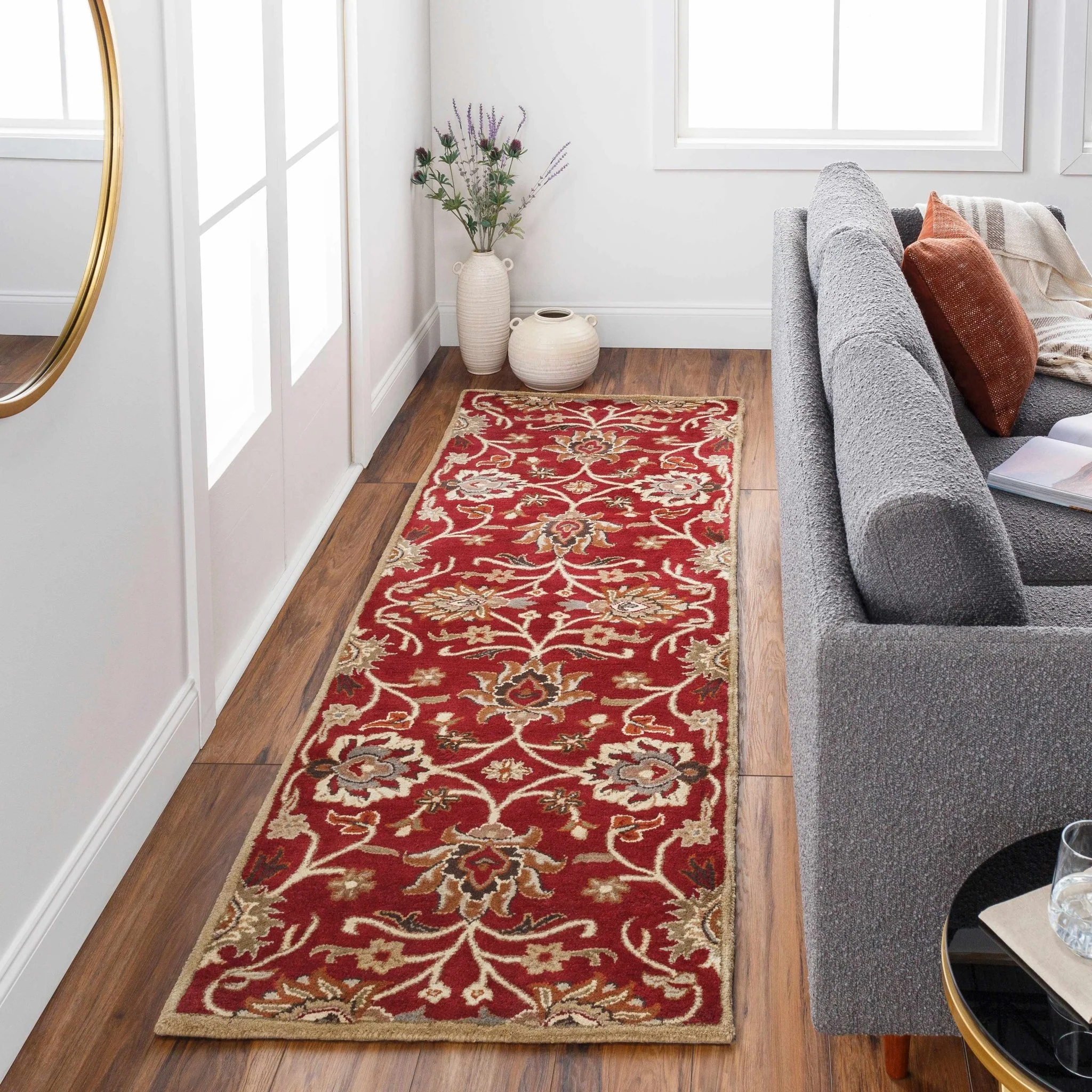 Traditional Style Maroon And Beige Hand Tufted Wool Rug - Image 3
