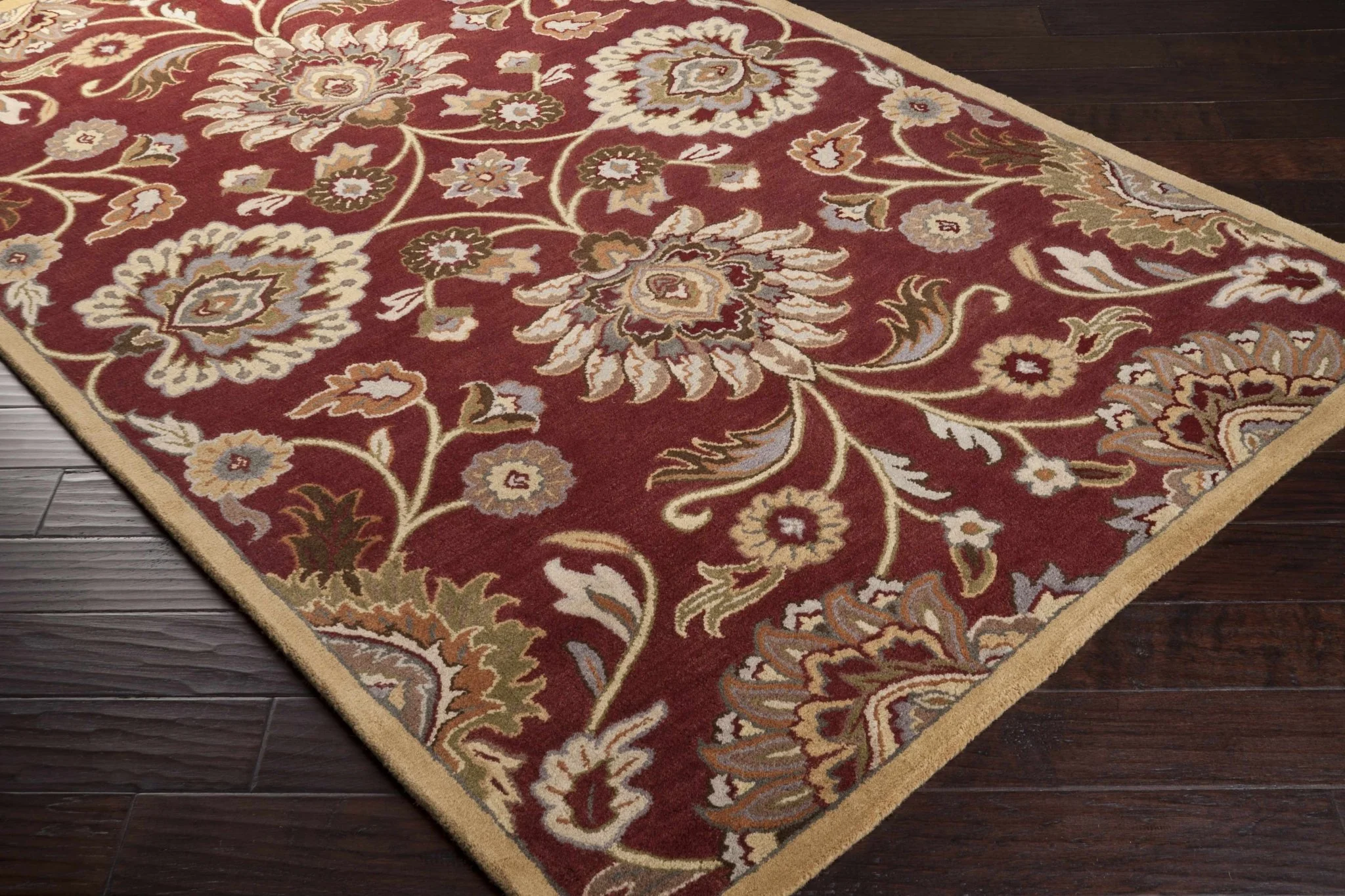 Traditional Style Maroon And Beige Hand Tufted Wool Rug - Image 4