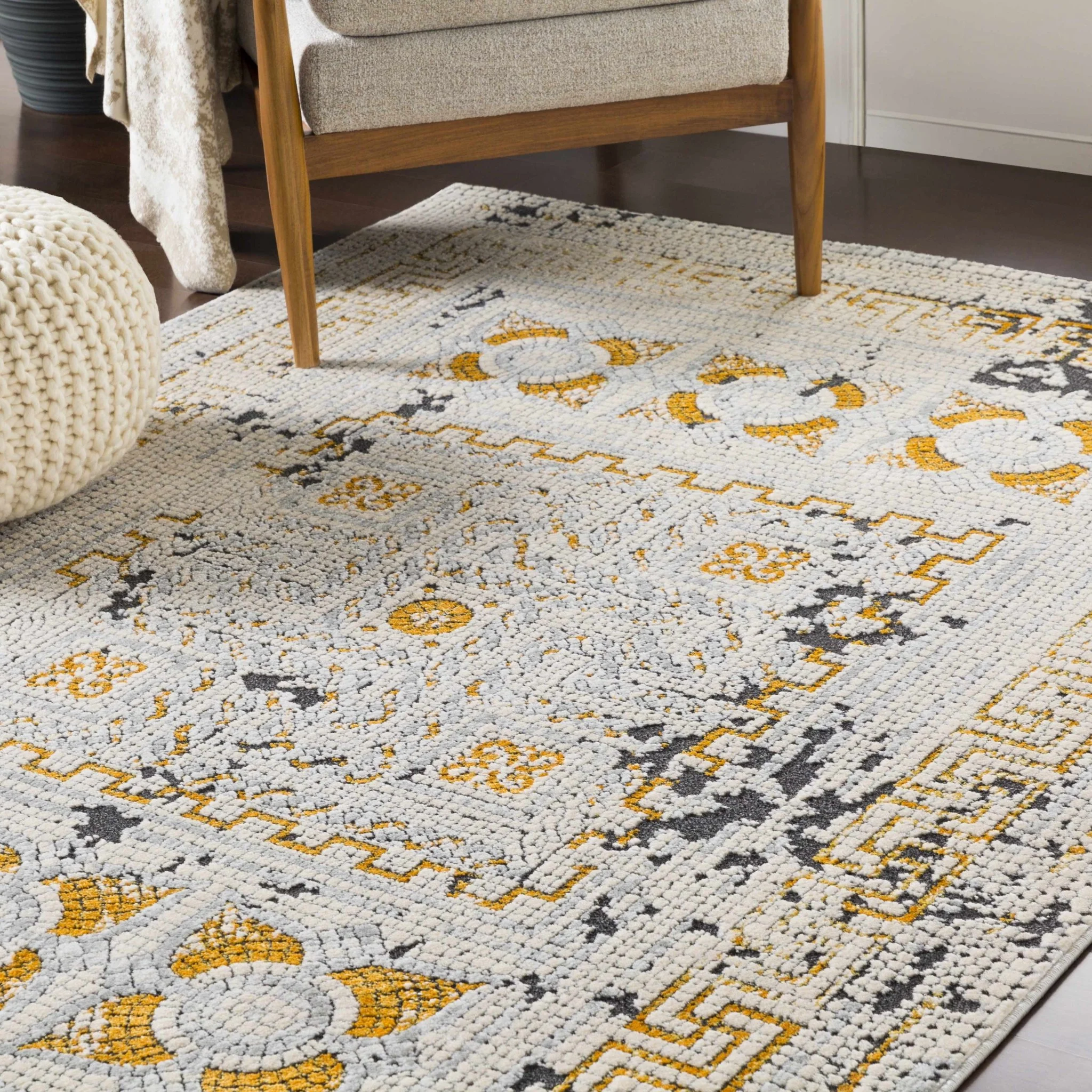 Traditional Style Silver And Mustard Area Rug - Image 3