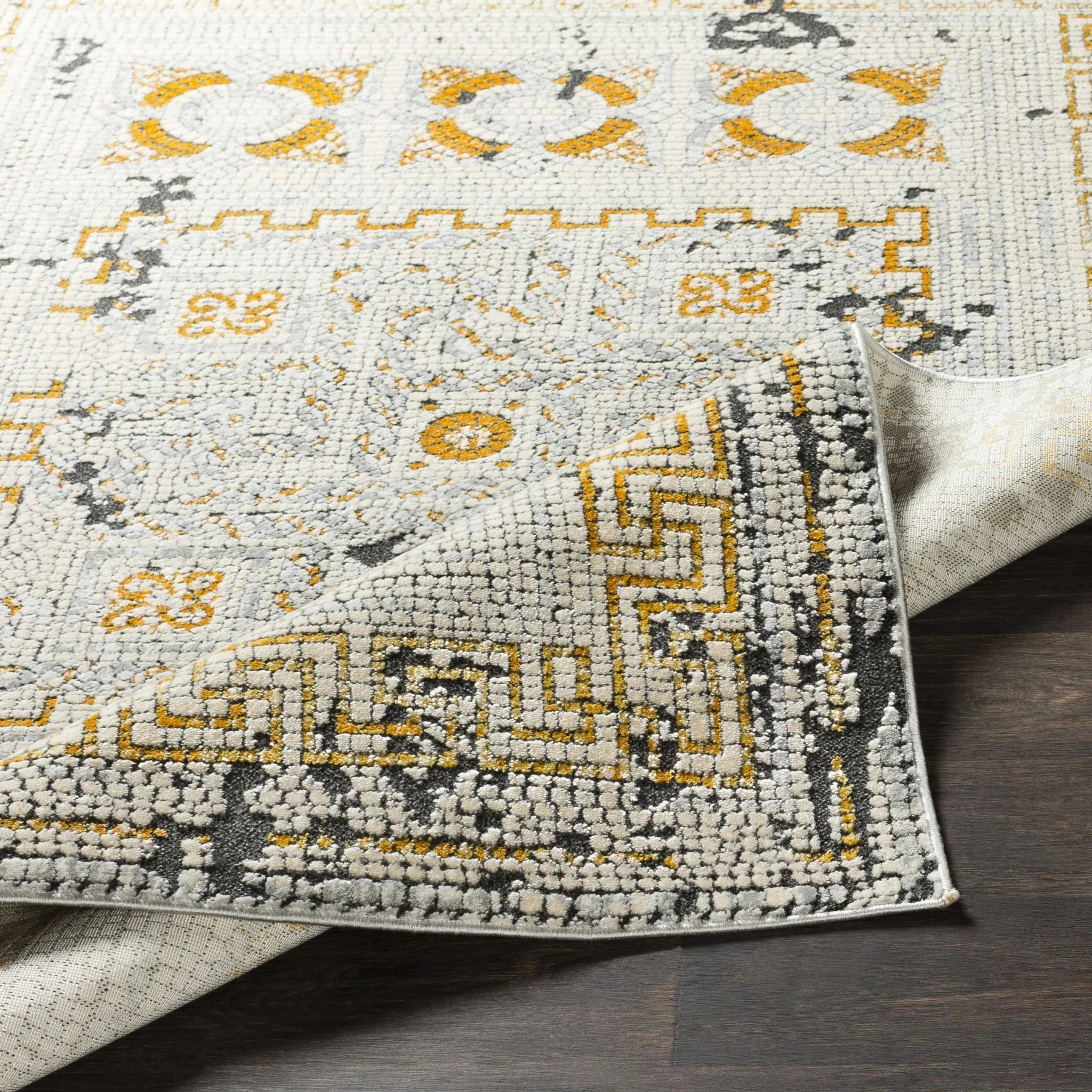 Traditional Style Silver And Mustard Area Rug - Image 5