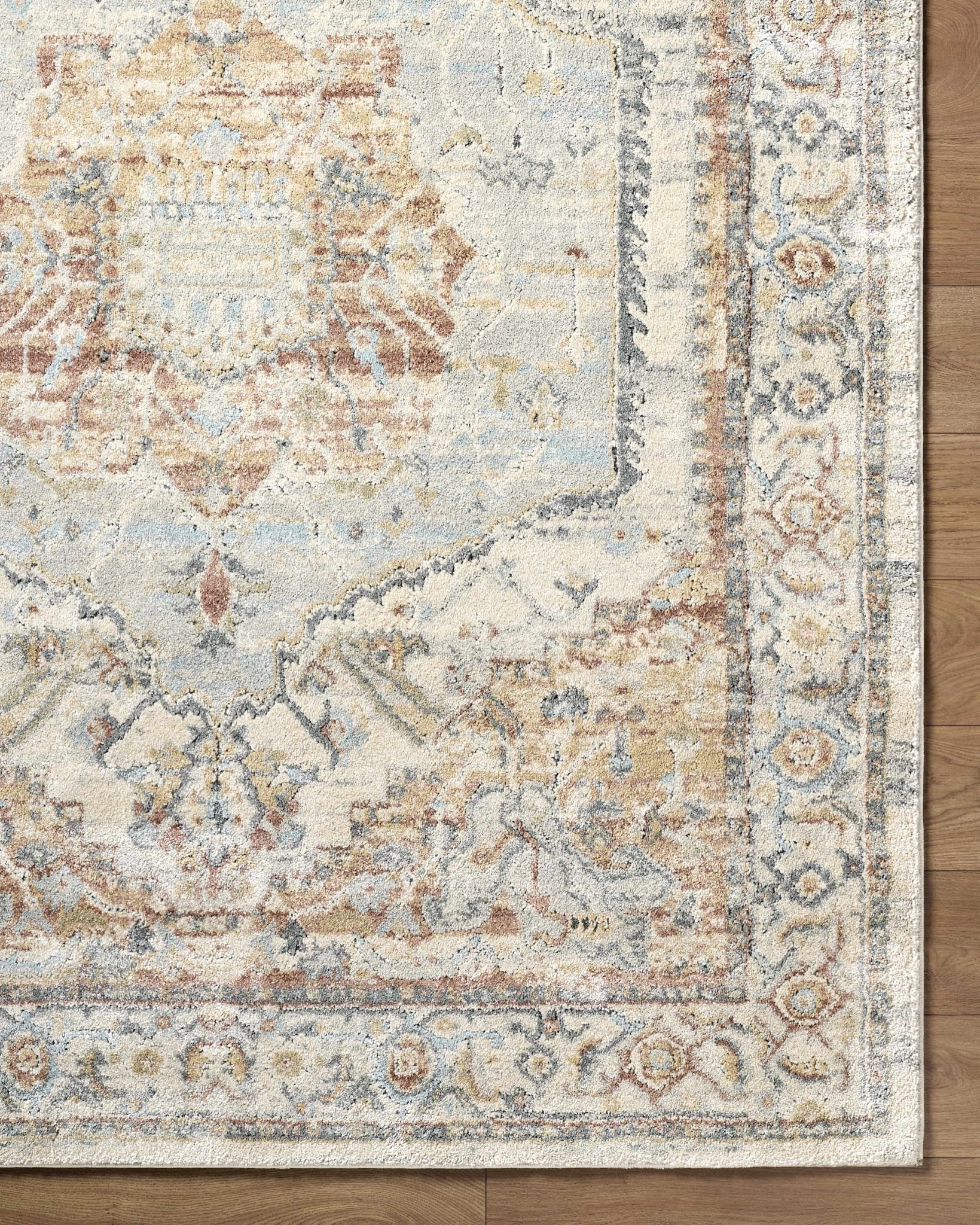 Traditional Style Tan And Blue Machine Woven Rug - Image 5