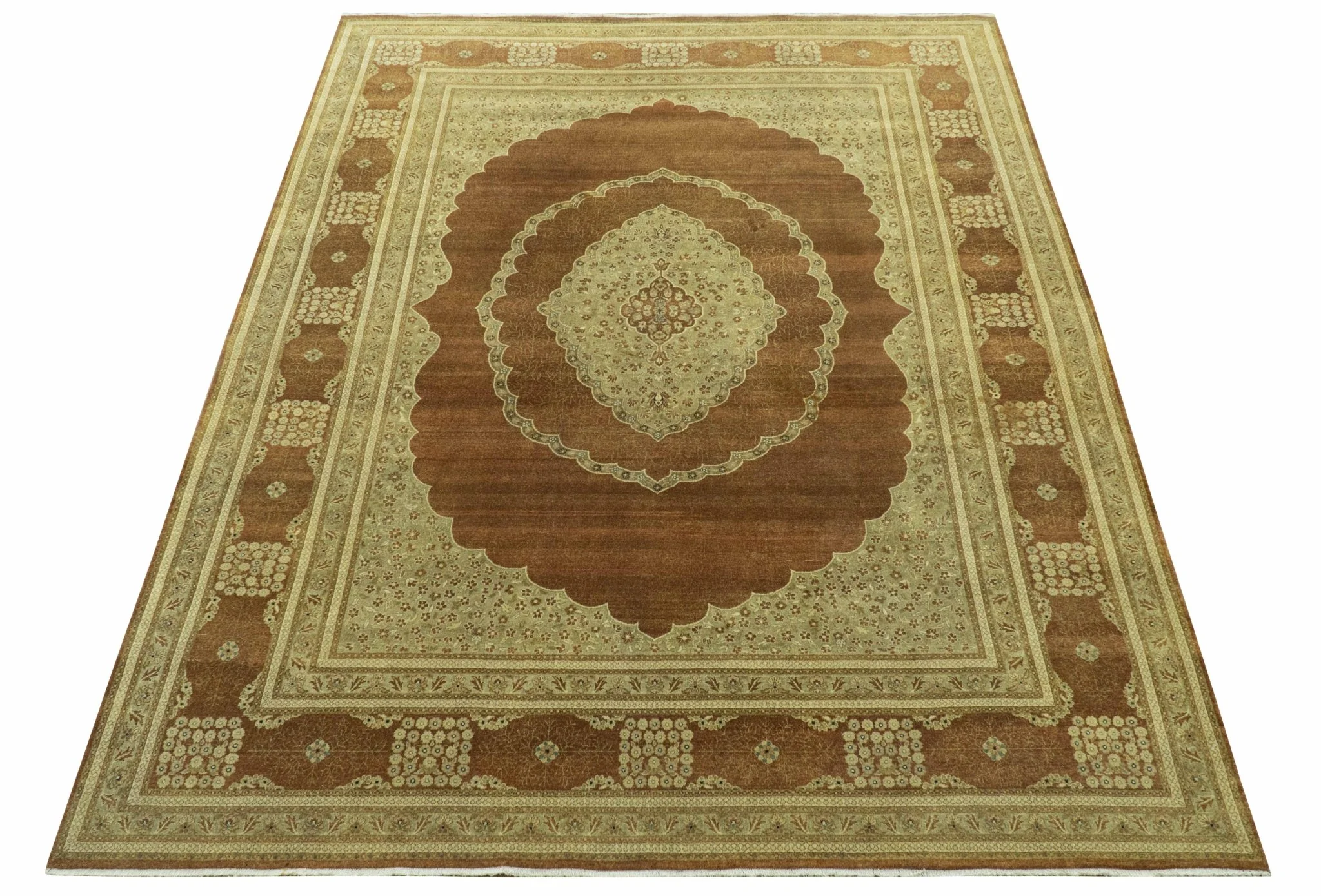 Fine Antique Knotted Traditional Tabriz Brown And Beige Wool Area Rug - Image 11