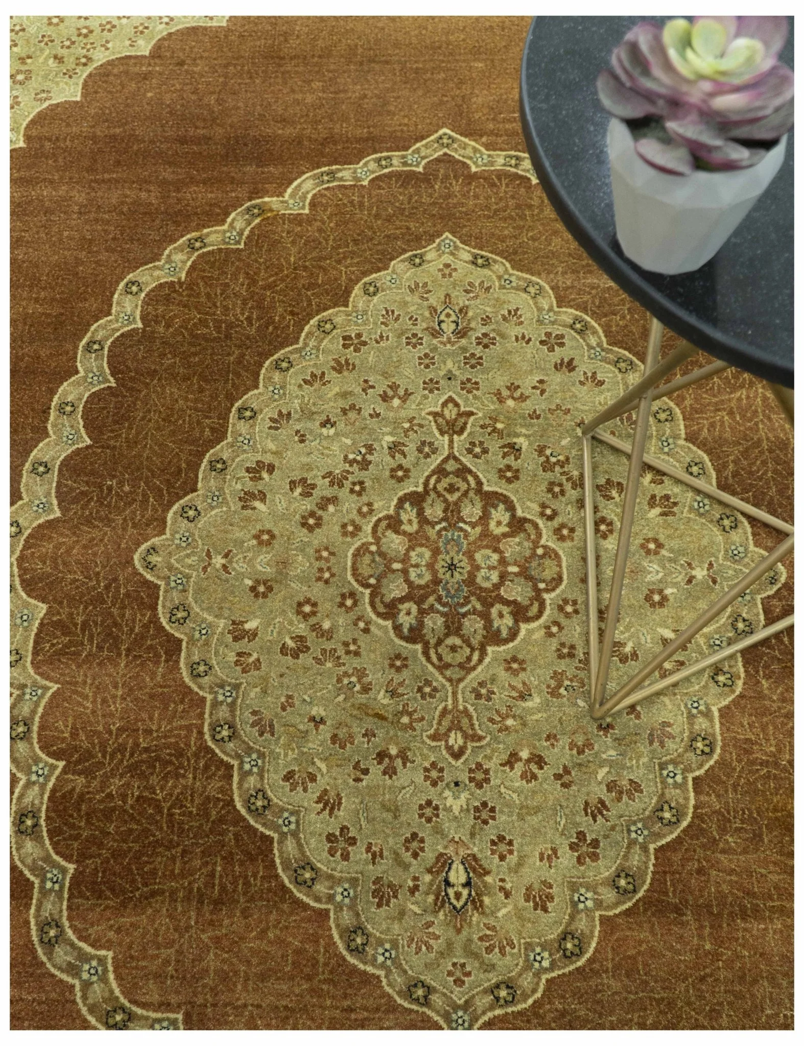 Fine Antique Knotted Traditional Tabriz Brown And Beige Wool Area Rug - Image 3