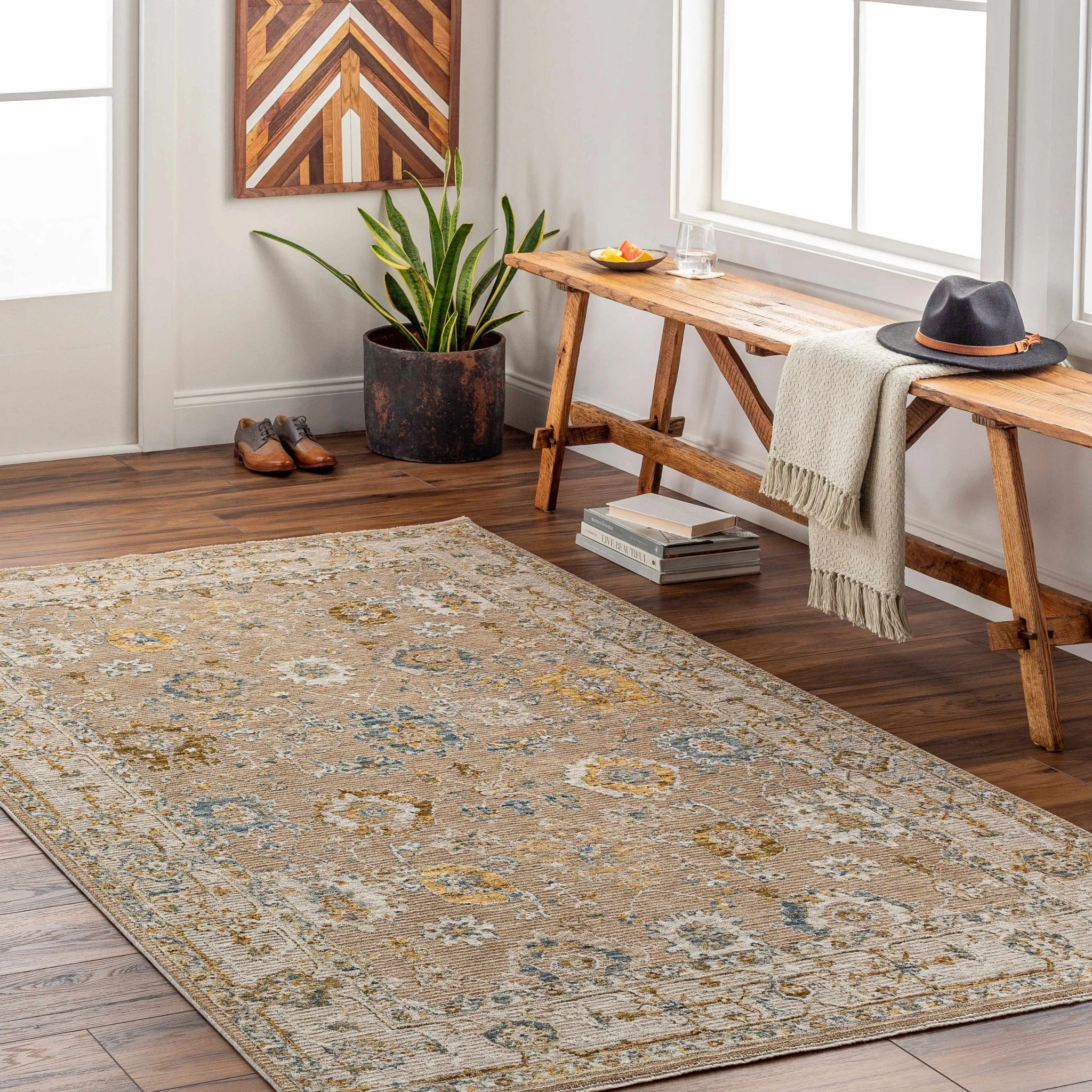 Traditional Tan And Gray Machine Woven Indoor & Outdoor Rug - Image 12