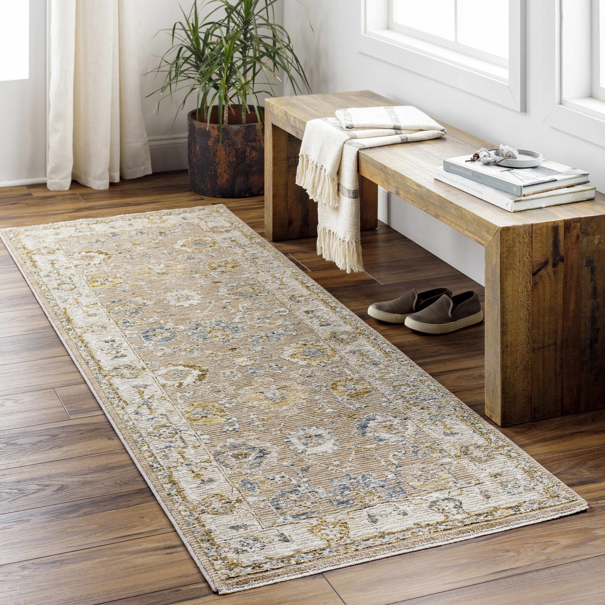 Traditional Tan And Gray Machine Woven Indoor & Outdoor Rug - Image 14