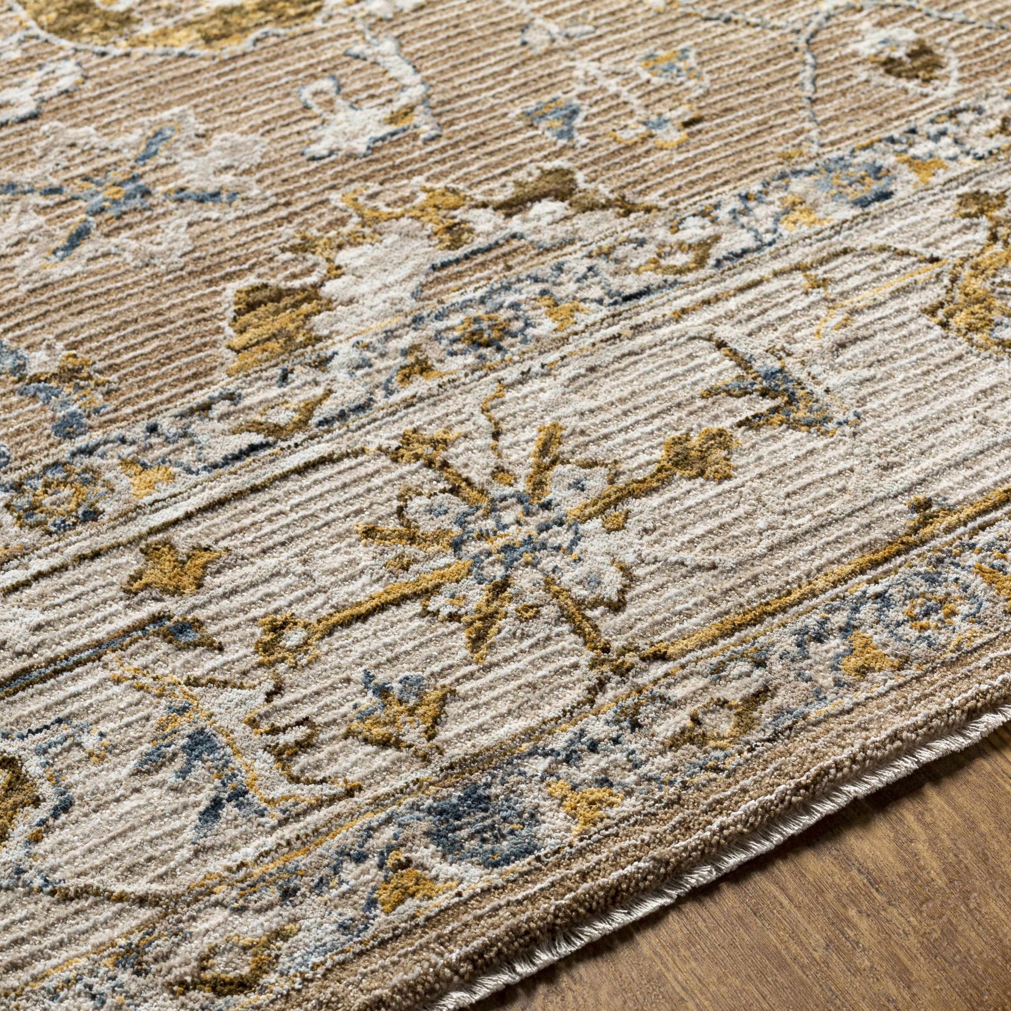 Traditional Tan And Gray Machine Woven Indoor & Outdoor Rug - Image 2