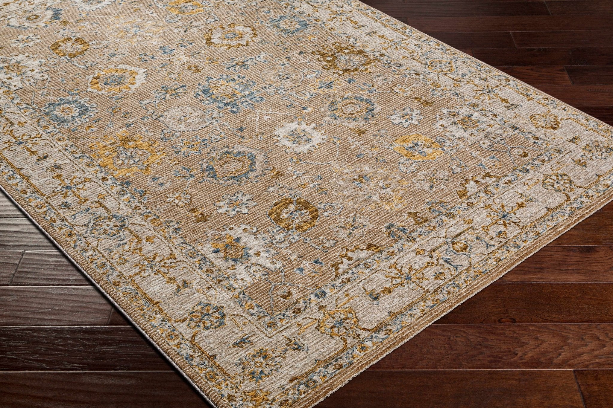 Traditional Tan And Gray Machine Woven Indoor & Outdoor Rug - Image 5