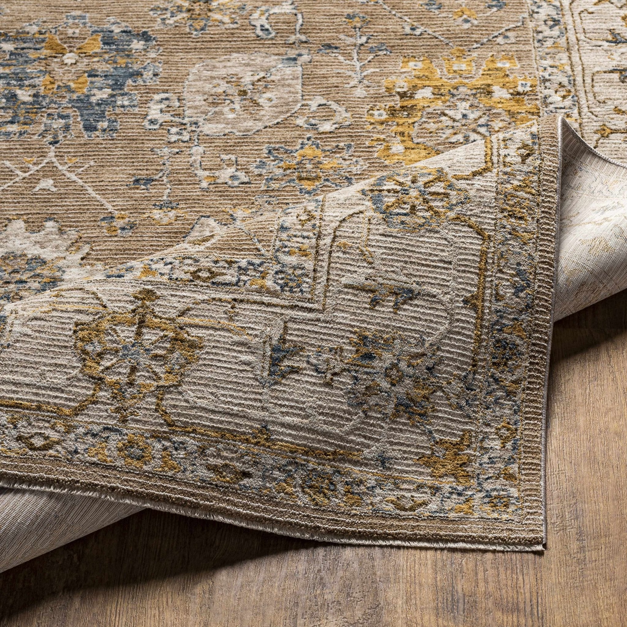 Traditional Tan And Gray Machine Woven Indoor & Outdoor Rug - Image 6